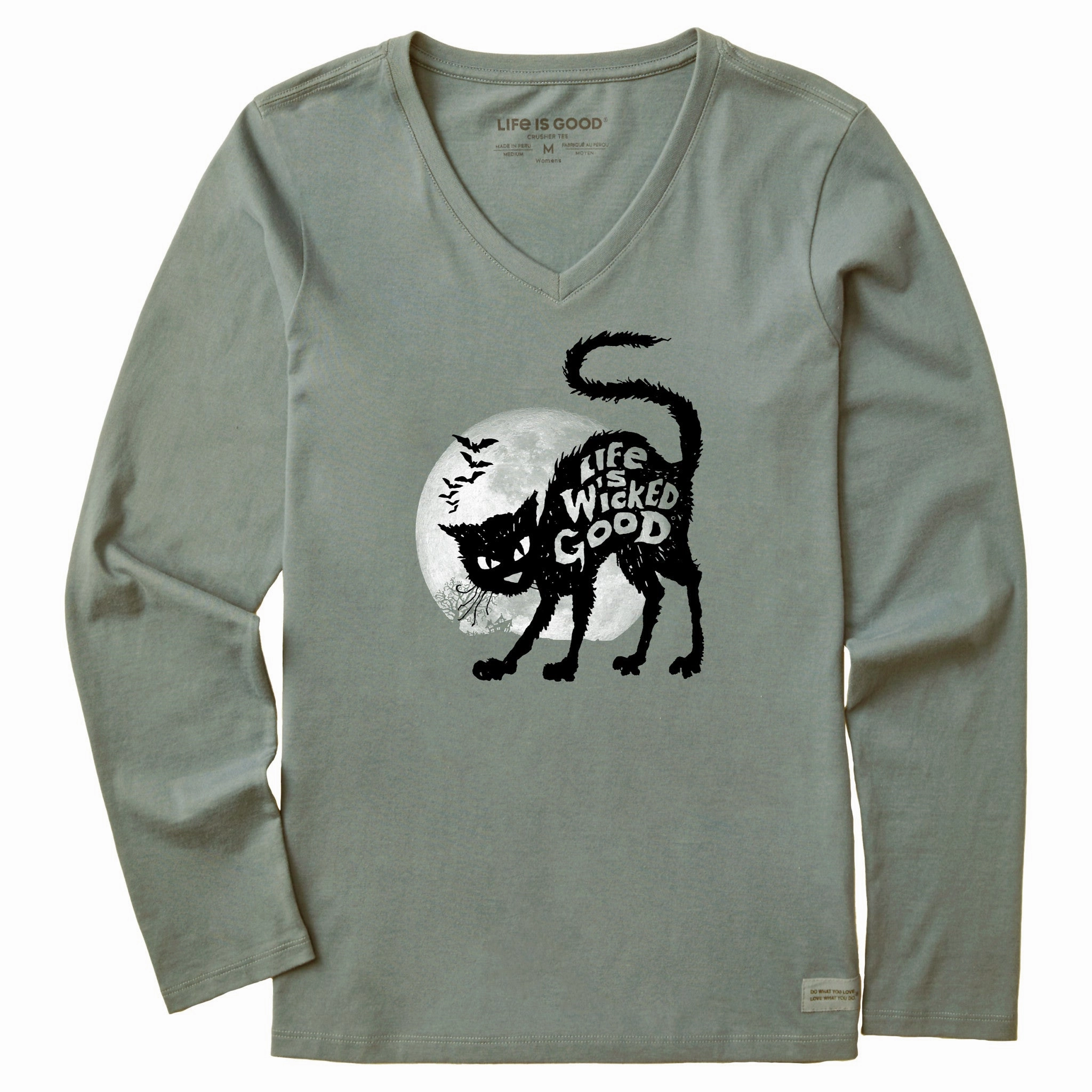 Indoor clothing Women's Life is Wicked Good Cat Long Sleeve Crusher Vee