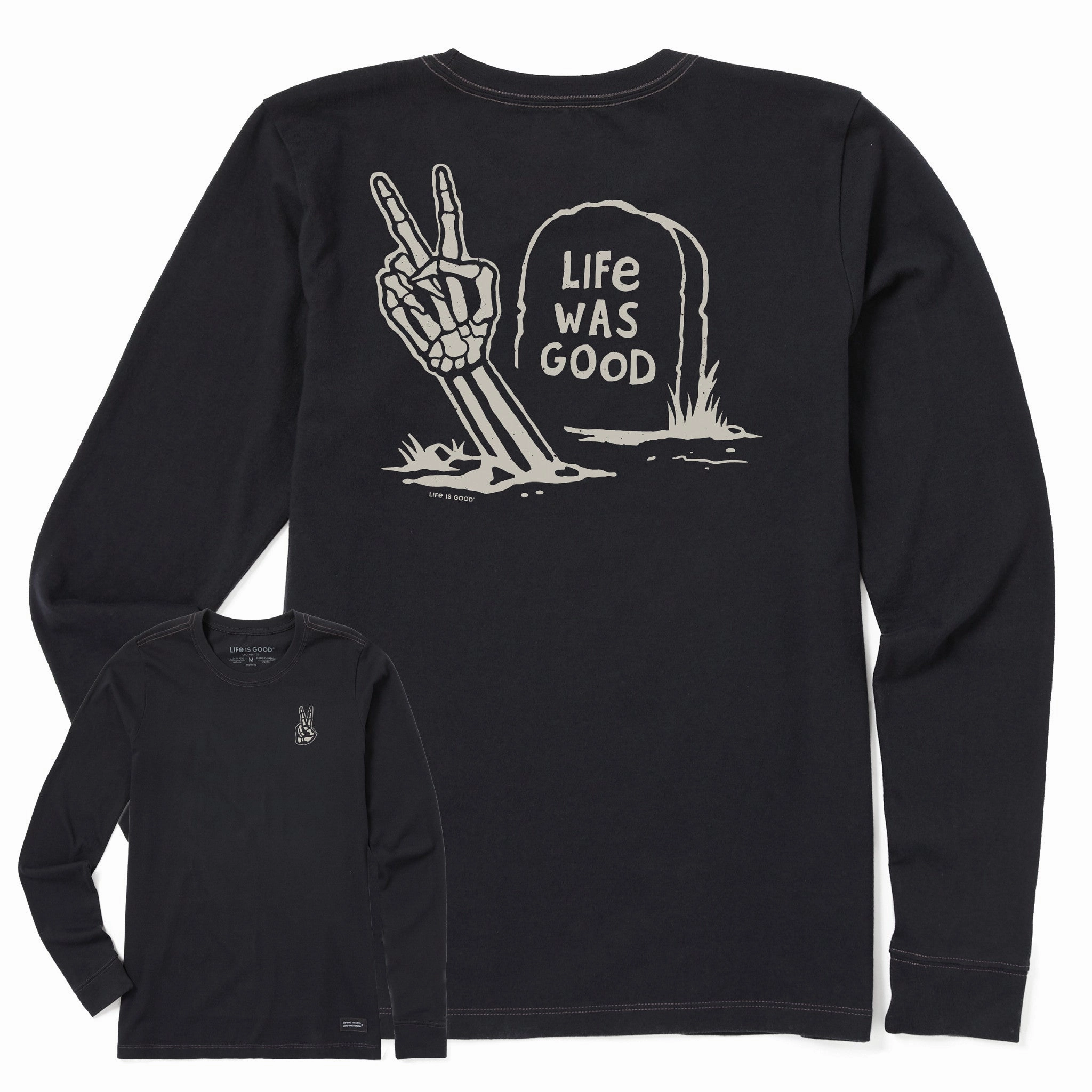 Women's Life Was Good Peace Out Long Sleeve Crusher Tee Sleek Layers Comfy Stretch Fit