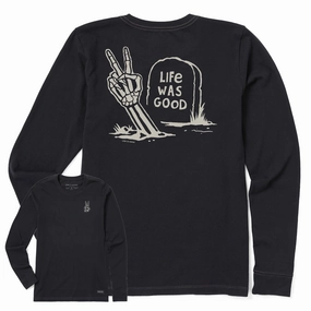 Women's Life Was Good Peace Out Long Sleeve Crusher Tee Wrinkle Resistant Material