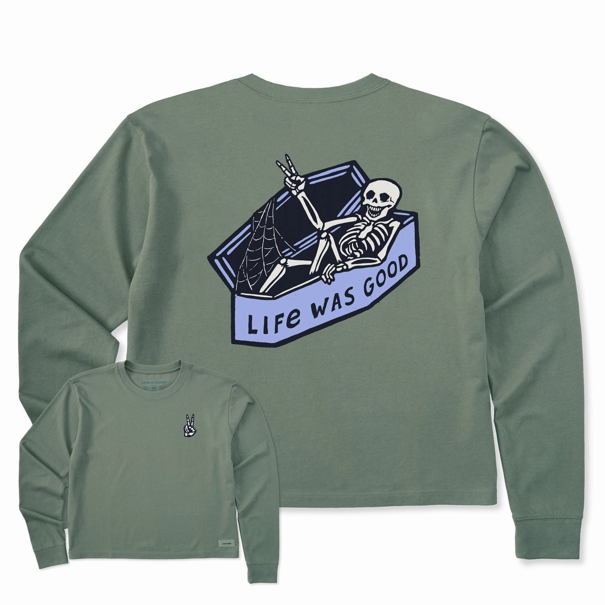 Women's Life Was Good Skeleton Long Sleeve Crusher Boxy Tee Minimalistic Wear Yoga flexibility