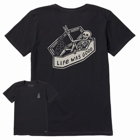 Women's Life Was Good Skeleton Short Sleeve Crusher Tee elastic waistband Comfortable Layer