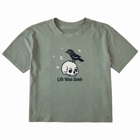 Sleek Performance Wear Temperature Regulating Fabric Women's Life Was Good Skull Crow Short Sleeve Crusher Boxy Tee