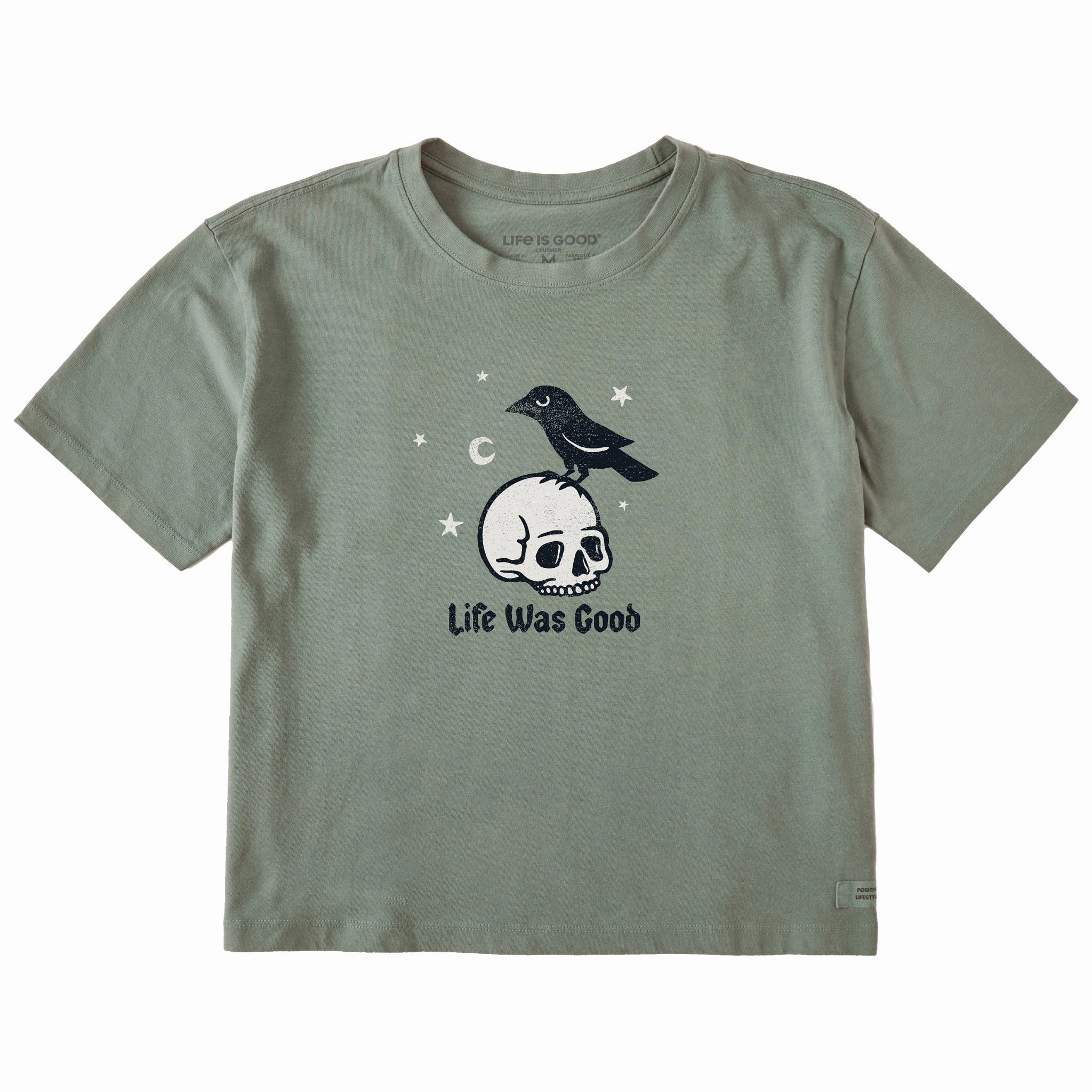 Sleek Performance Wear Temperature Regulating Fabric Women's Life Was Good Skull Crow Short Sleeve Crusher Boxy Tee