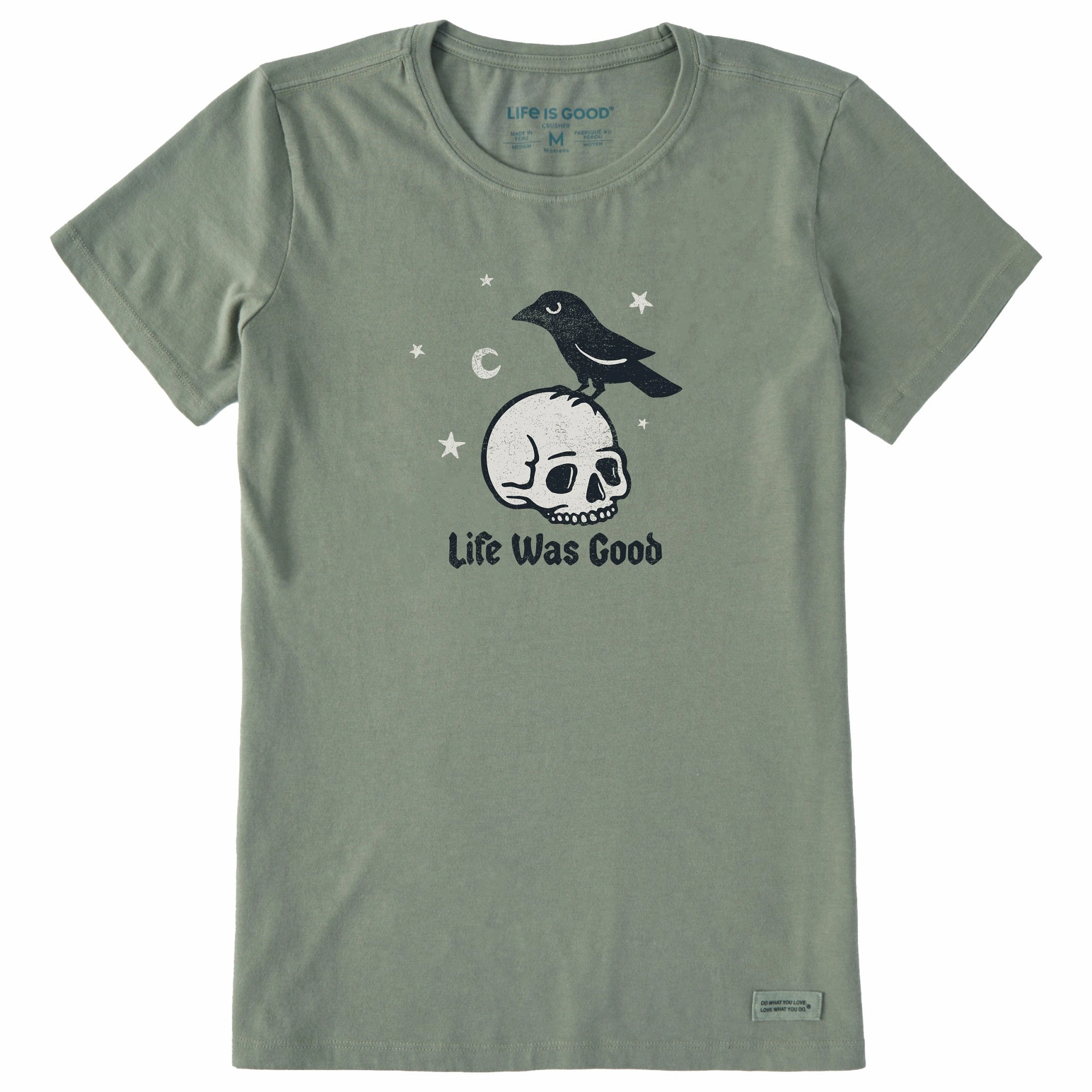 Women's Life Was Good Skull Crow Short Sleeve Crusher Tee Modern Style Trend