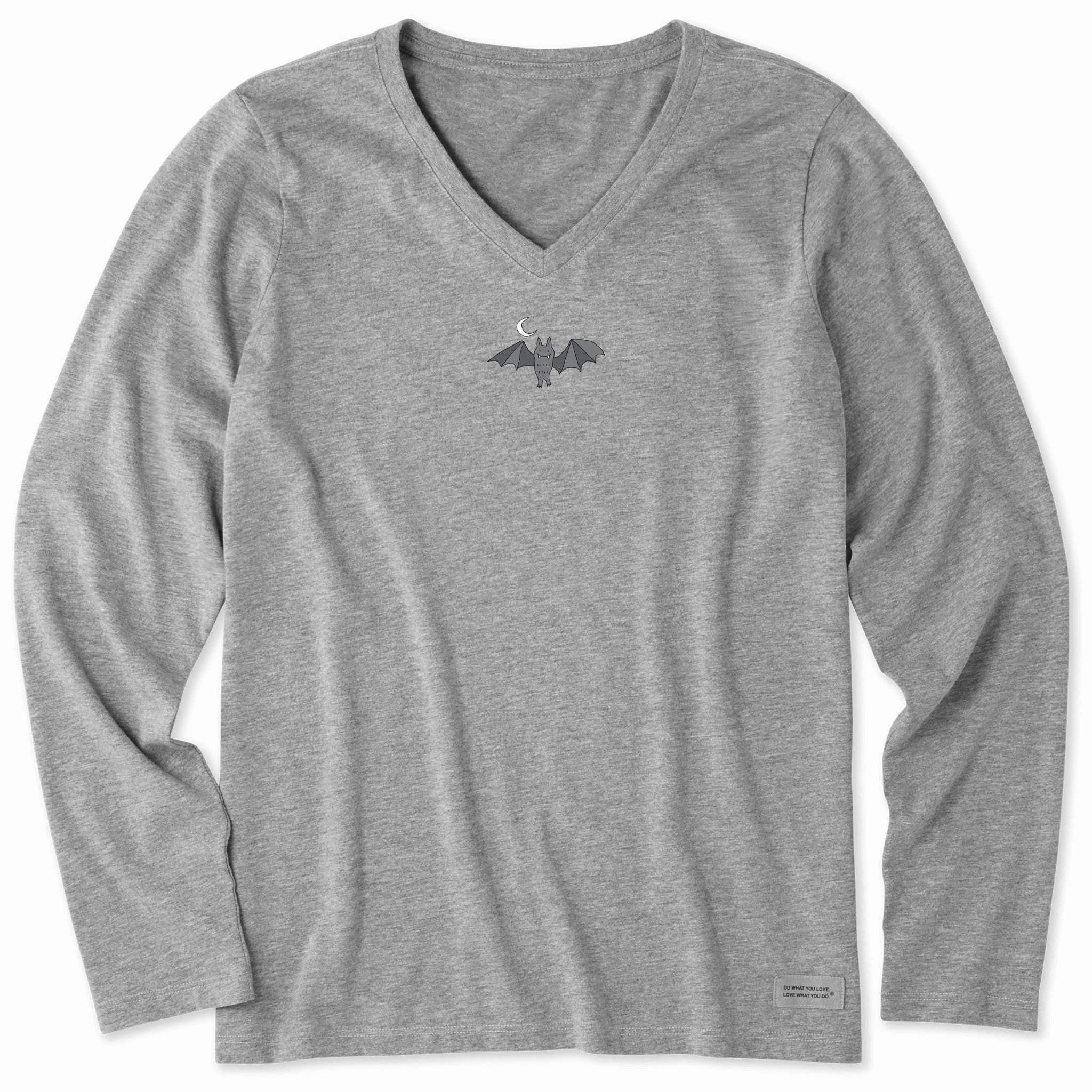 Relaxed Wear Fit Women's Moon & Bat Long Sleeve Crusher Vee
