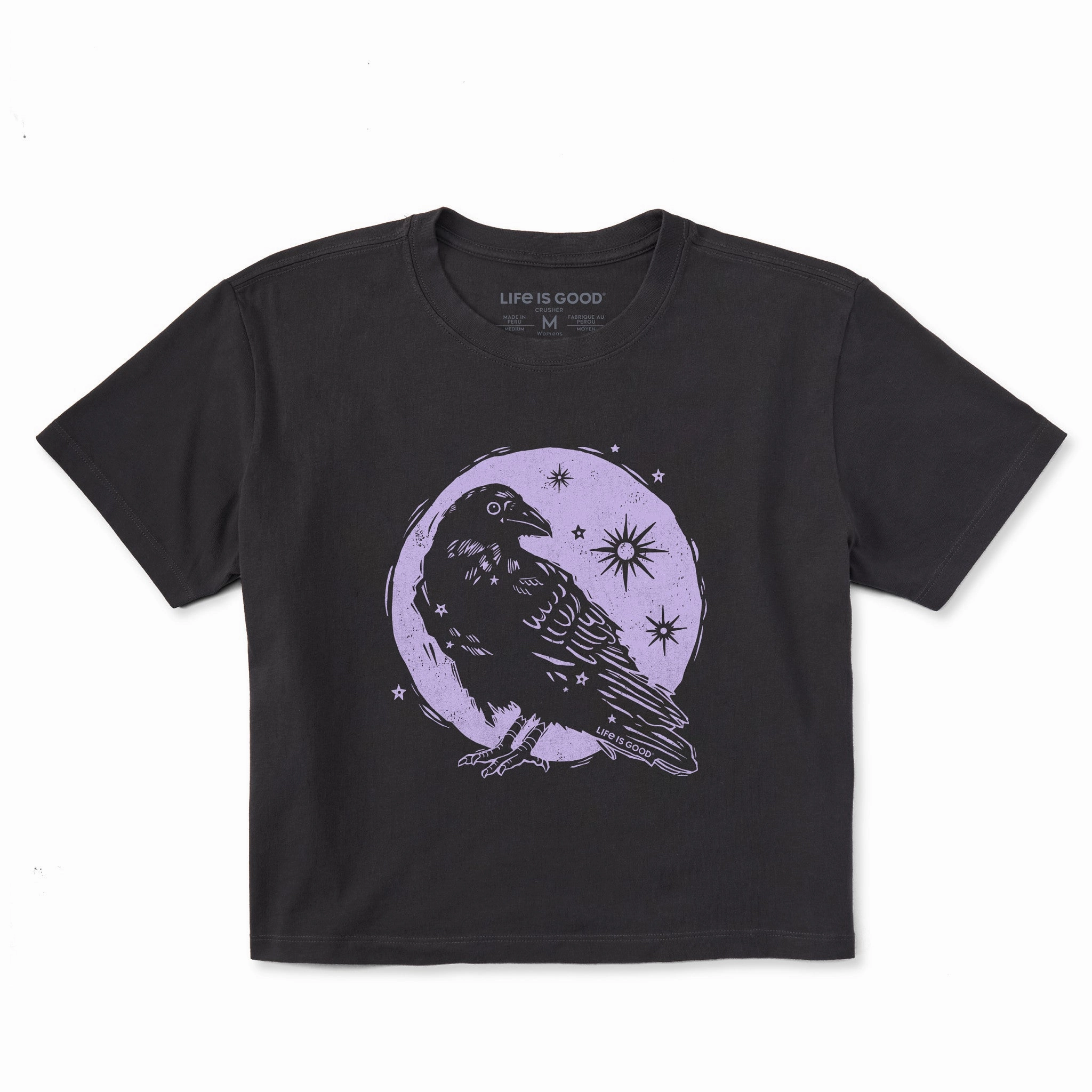 Women's Moonlit Crow Short Sleeve Crusher Boxy Tee Simple and Comfortable