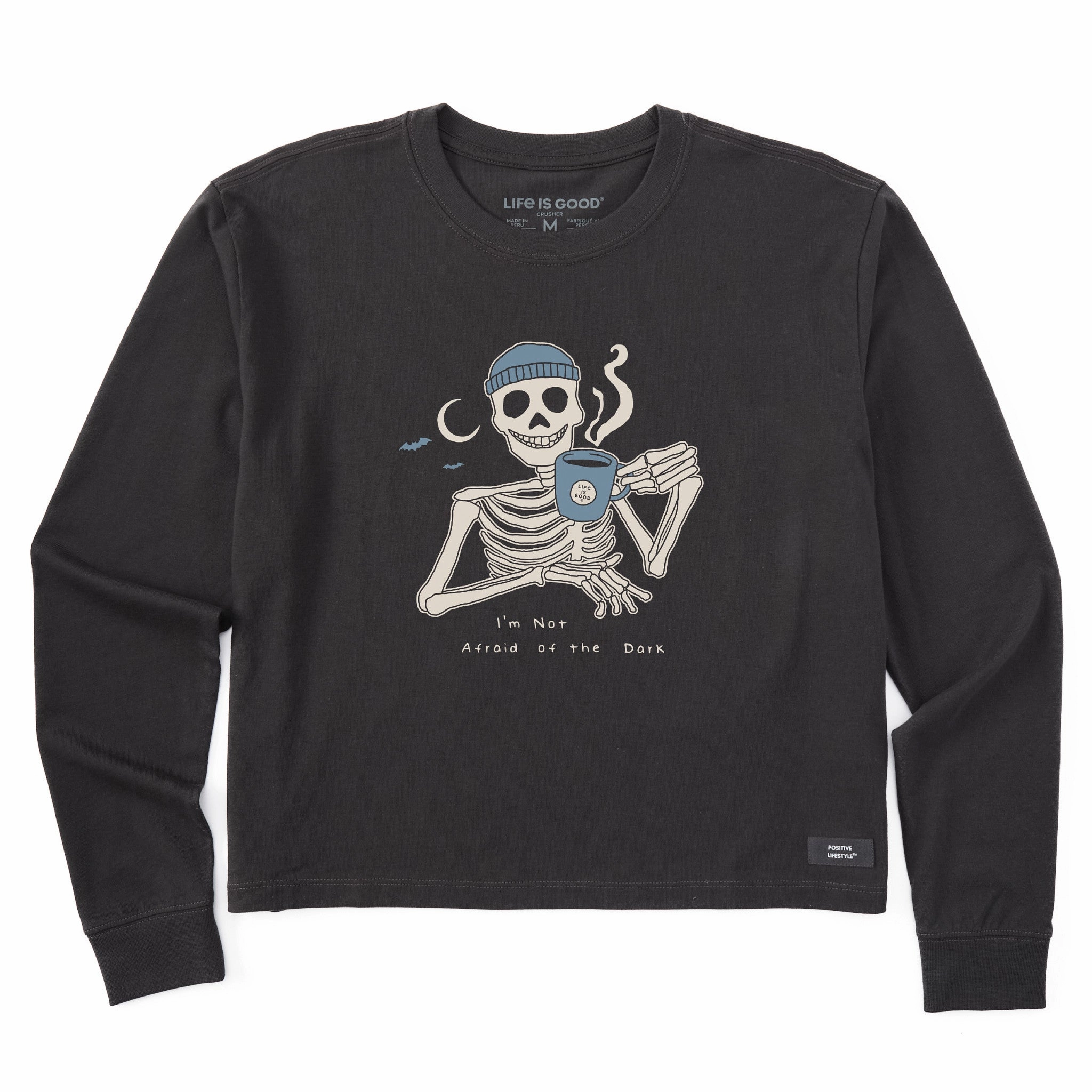 Women's Not Afraid Skeleton Long Sleeve Crusher Boxy Tee Complementary Colors Cozy Touch