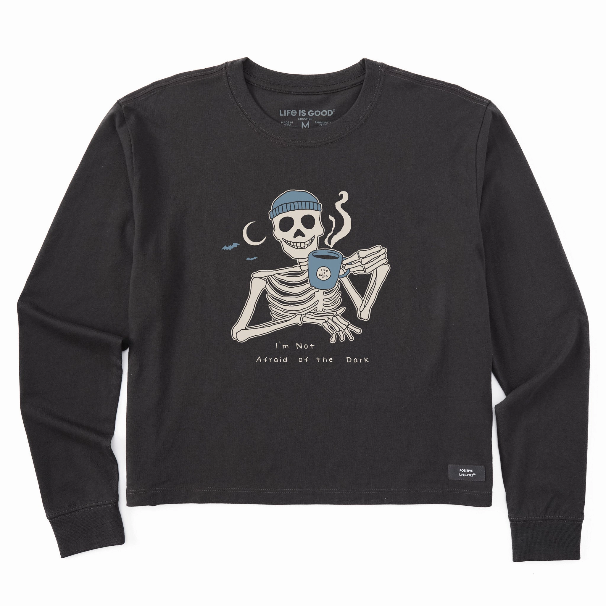 Office Wear Women's Not Afraid Skeleton Long Sleeve Crusher Boxy Tee