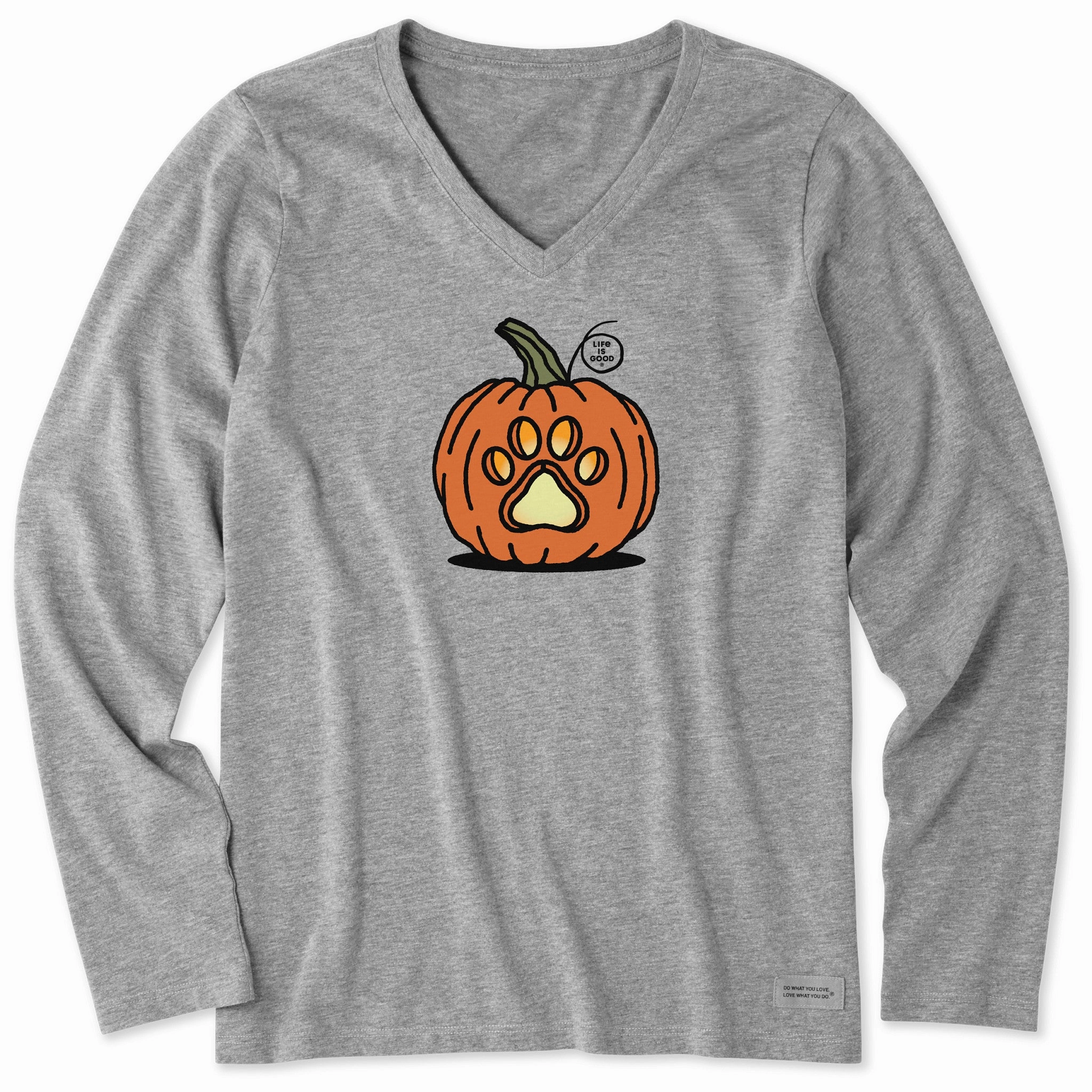 Comfortable Look Women's Paw Pumpkin Long Sleeve Crusher Vee