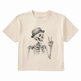 Women's Peaceful Bones Short Sleeve Crusher Boxy Tee Flex Fit Layered Hem Detail