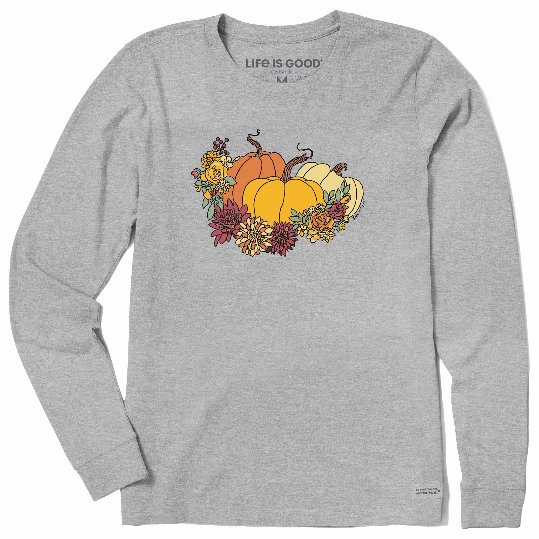 Casual Mode Performance Fit Wear Women's Pumpkin and Flowers Long Sleeve Crusher Tee