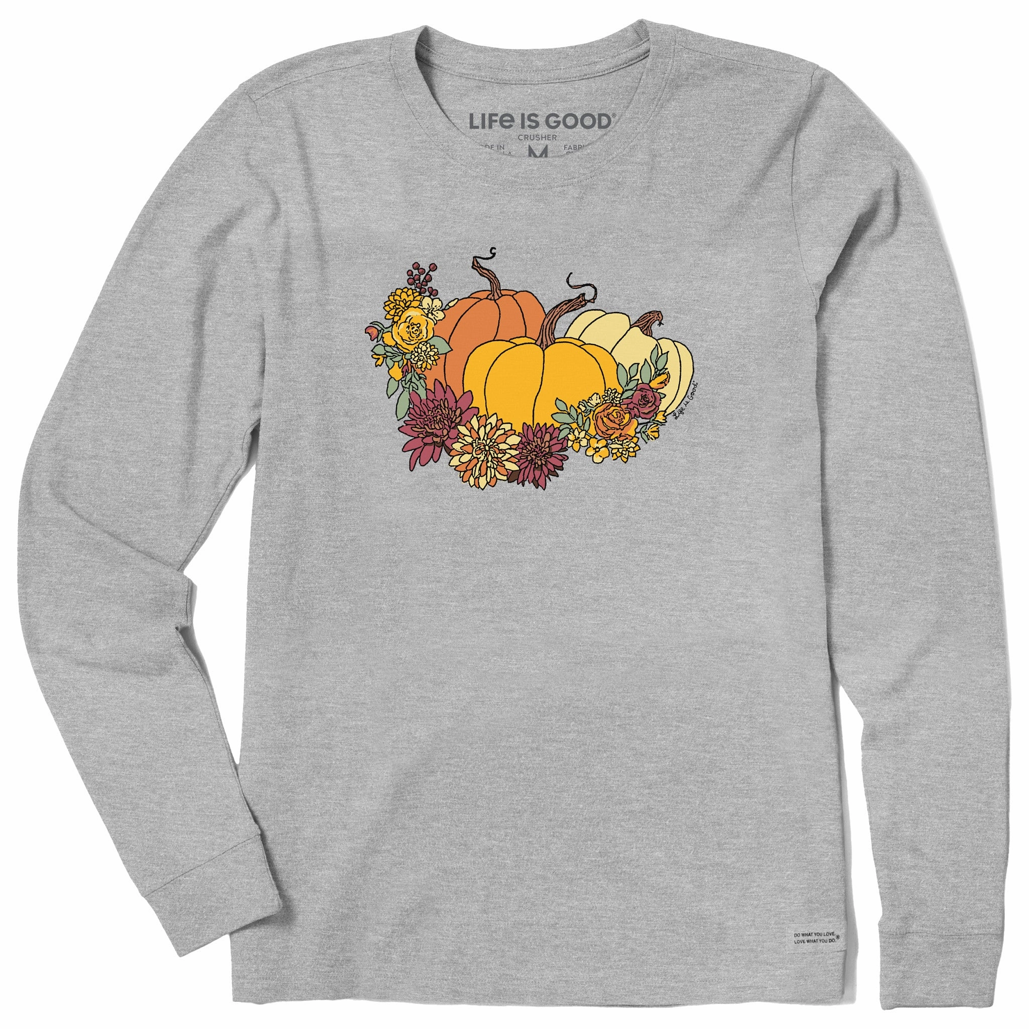 Effortless Layer Machine washable Women's Pumpkin and Flowers Long Sleeve Crusher Tee