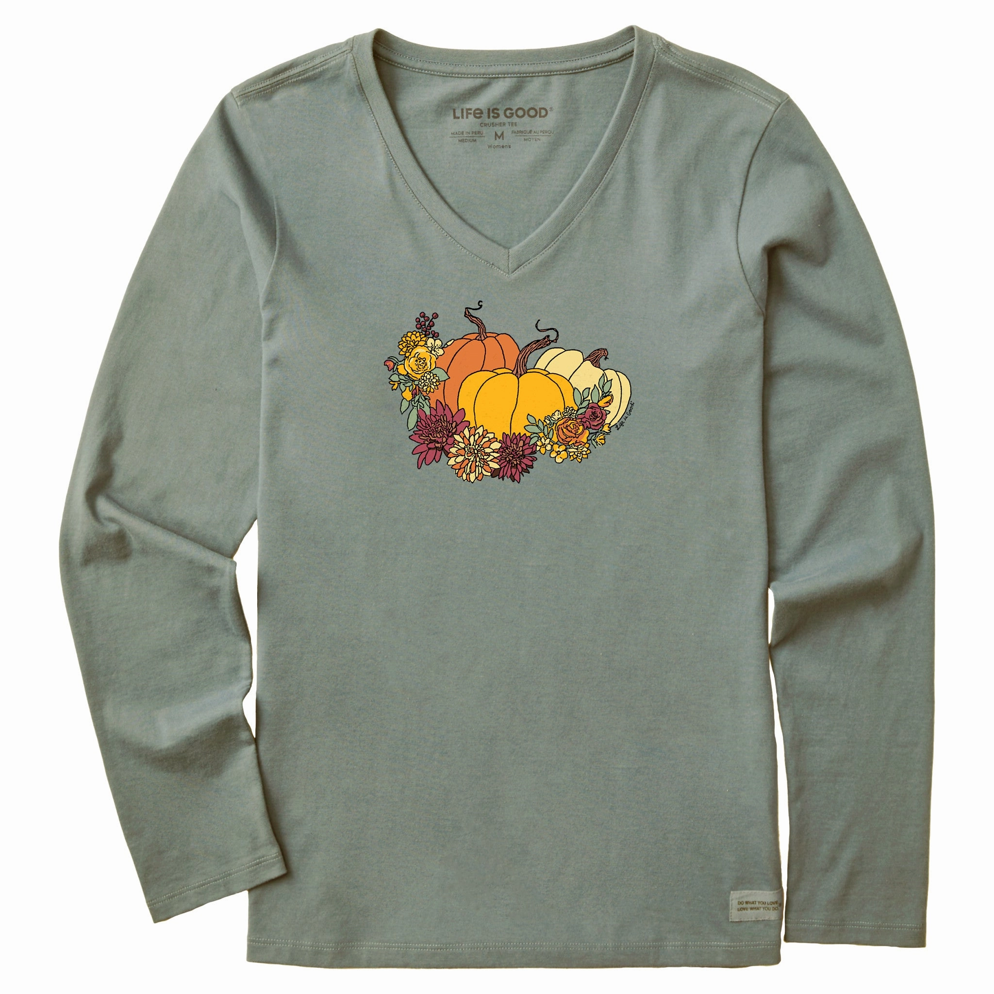 Street Casual Look Fit For Movement Women's Pumpkin and Flowers Long Sleeve Crusher Vee