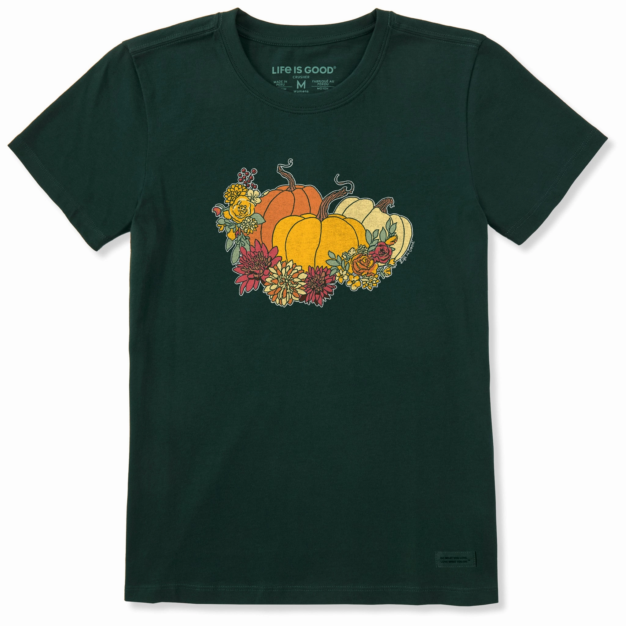 Cozy Feeling Quick Dry Material Women's Pumpkin and Flowers Short Sleeve Crusher Tee