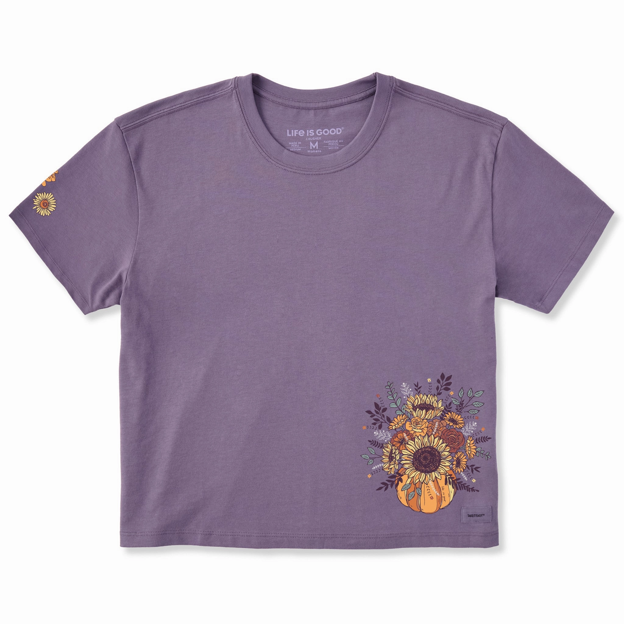 Women's Pumpkin Full of Sunflowers Short Sleeve Crusher Boxy Tee Light and Fresh Smart Fit