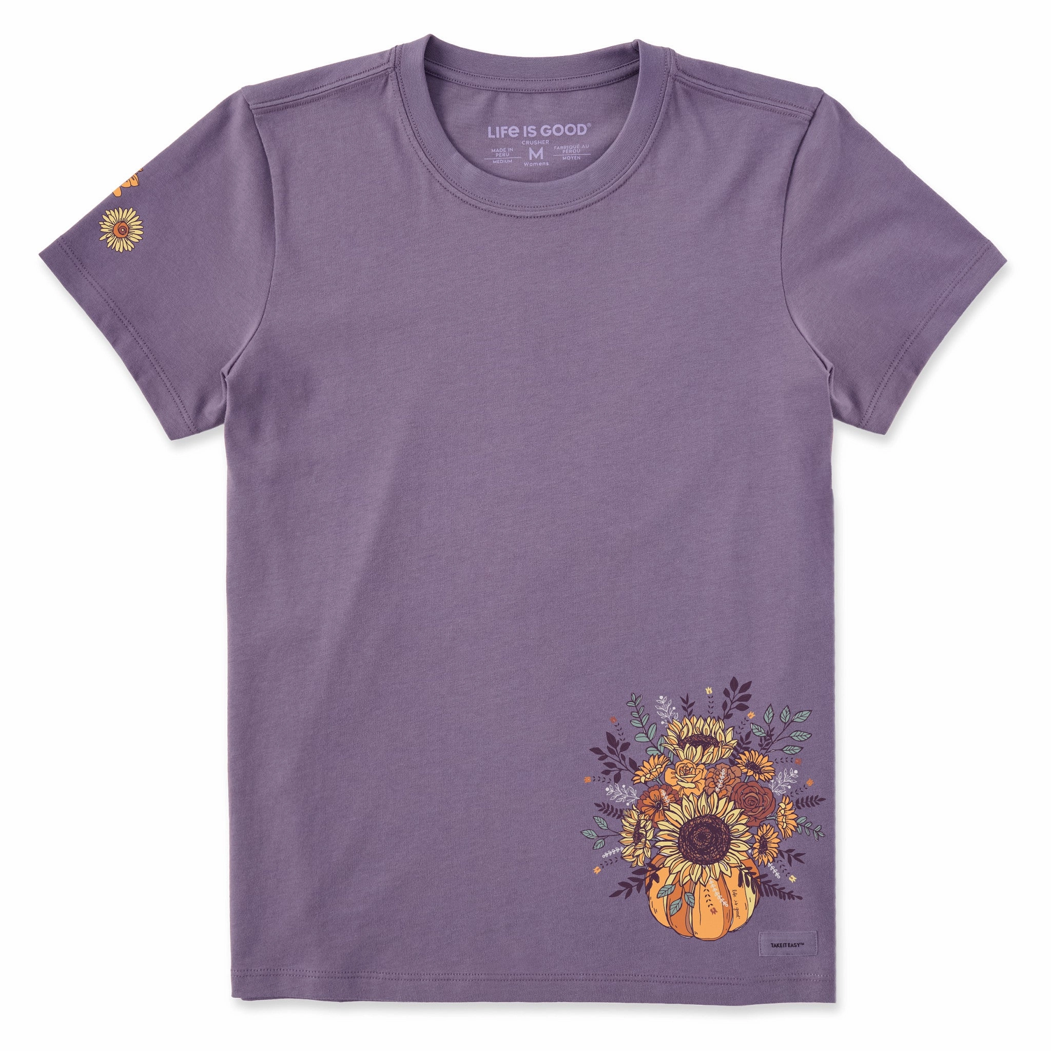Breathable Design Wear Sport Fit Women's Pumpkin Full of Sunflowers Short Sleeve Crusher Tee