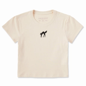 Women's Scaredy Black Cat Crusher-LITE Shrunken Tee Casual and Soft Trendy Vibes