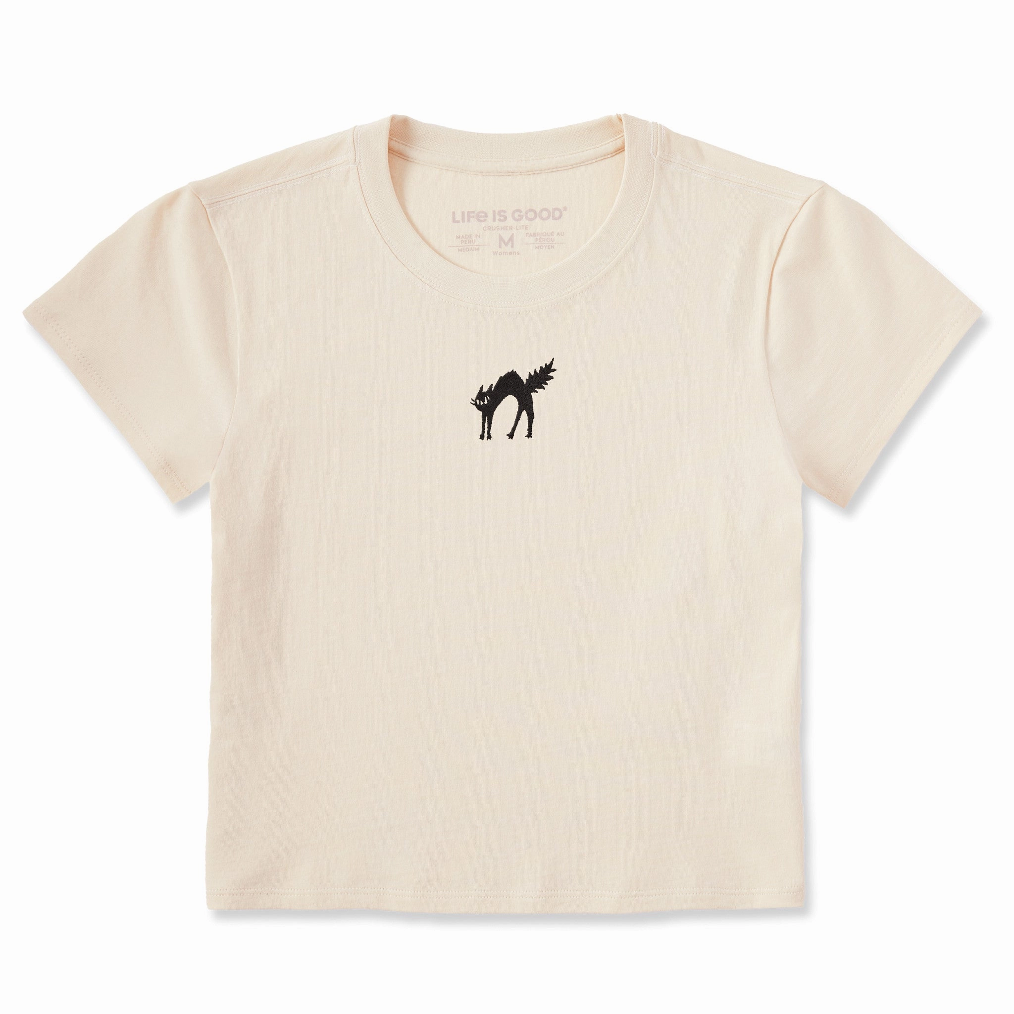 Women's Scaredy Black Cat Crusher-LITE Shrunken Tee Casual and Soft Trendy Vibes