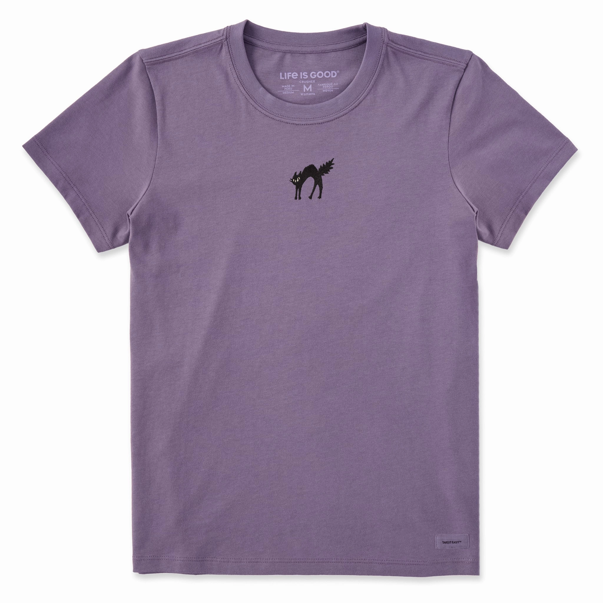 Women's Scaredy Black Cat Short Sleeve Crusher Tee Seasonal Smart