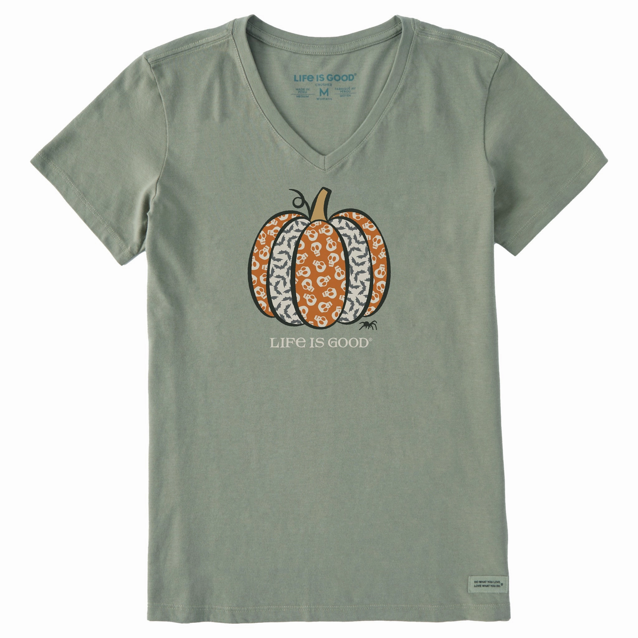 Women's Skull & Bats Pumpkin Short Sleeve Crusher Vee Comfortable And Trendy Pocket Reinforcement