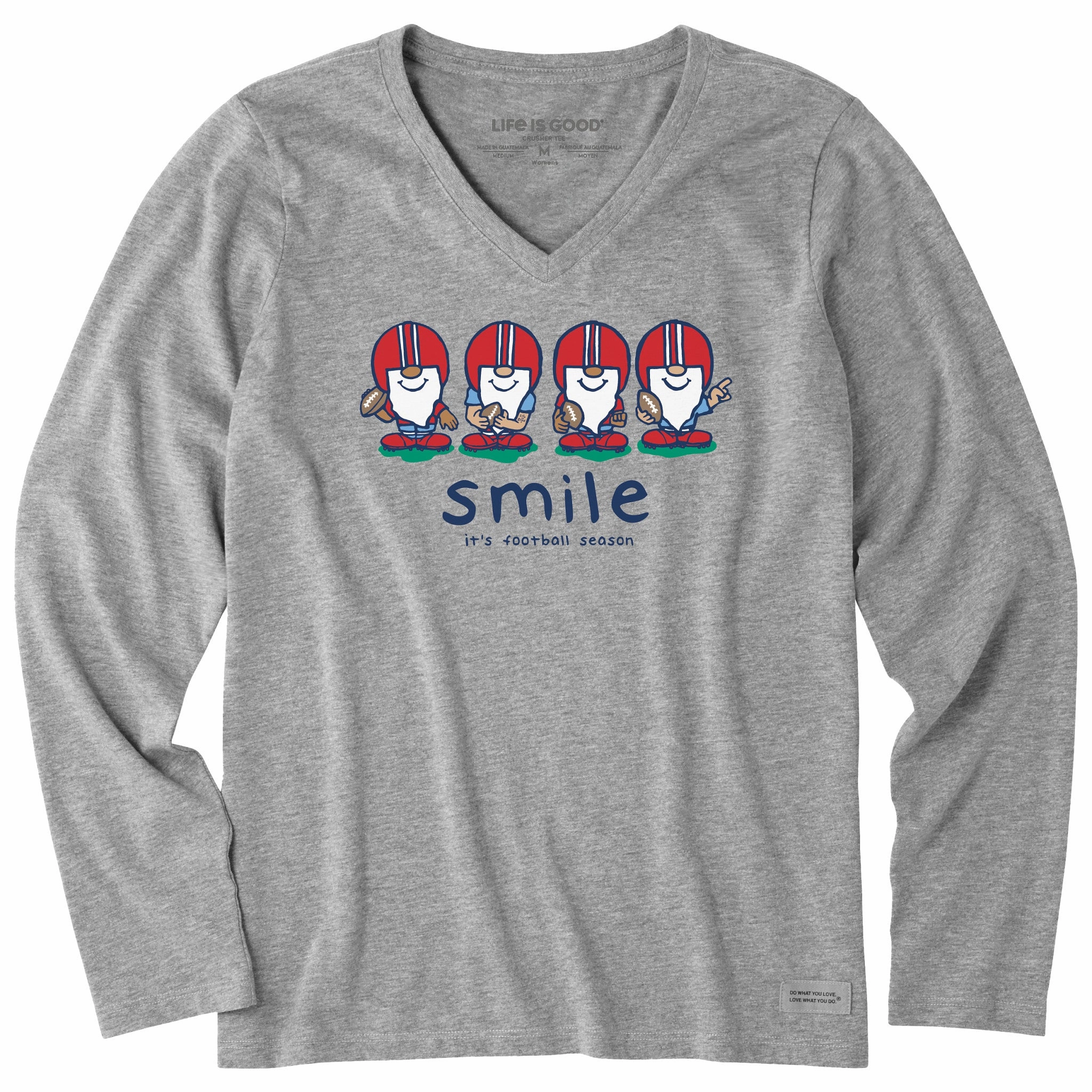 Women's Smile - It's Football Season Gnomes Long Sleeve Crusher Vee Casual Chic StretchReinforcedArmholes