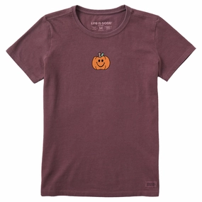 Women's Smiley Pumpkin Short Sleeve Crusher Tee Cozy Wearable Ergonomic Cut