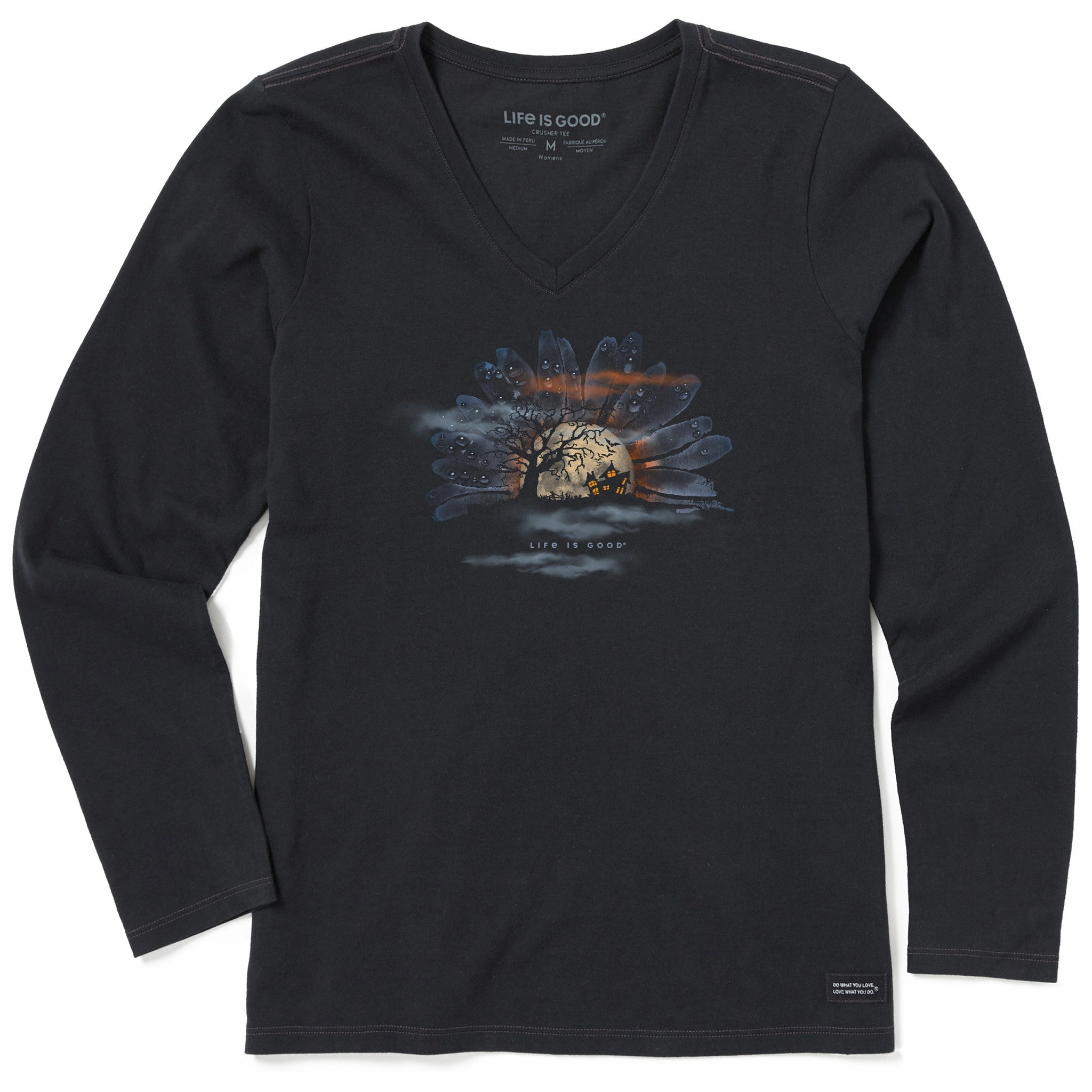 Light Casual Bold colors Women's Spooky Daisy Moon Long Sleeve Crusher Vee