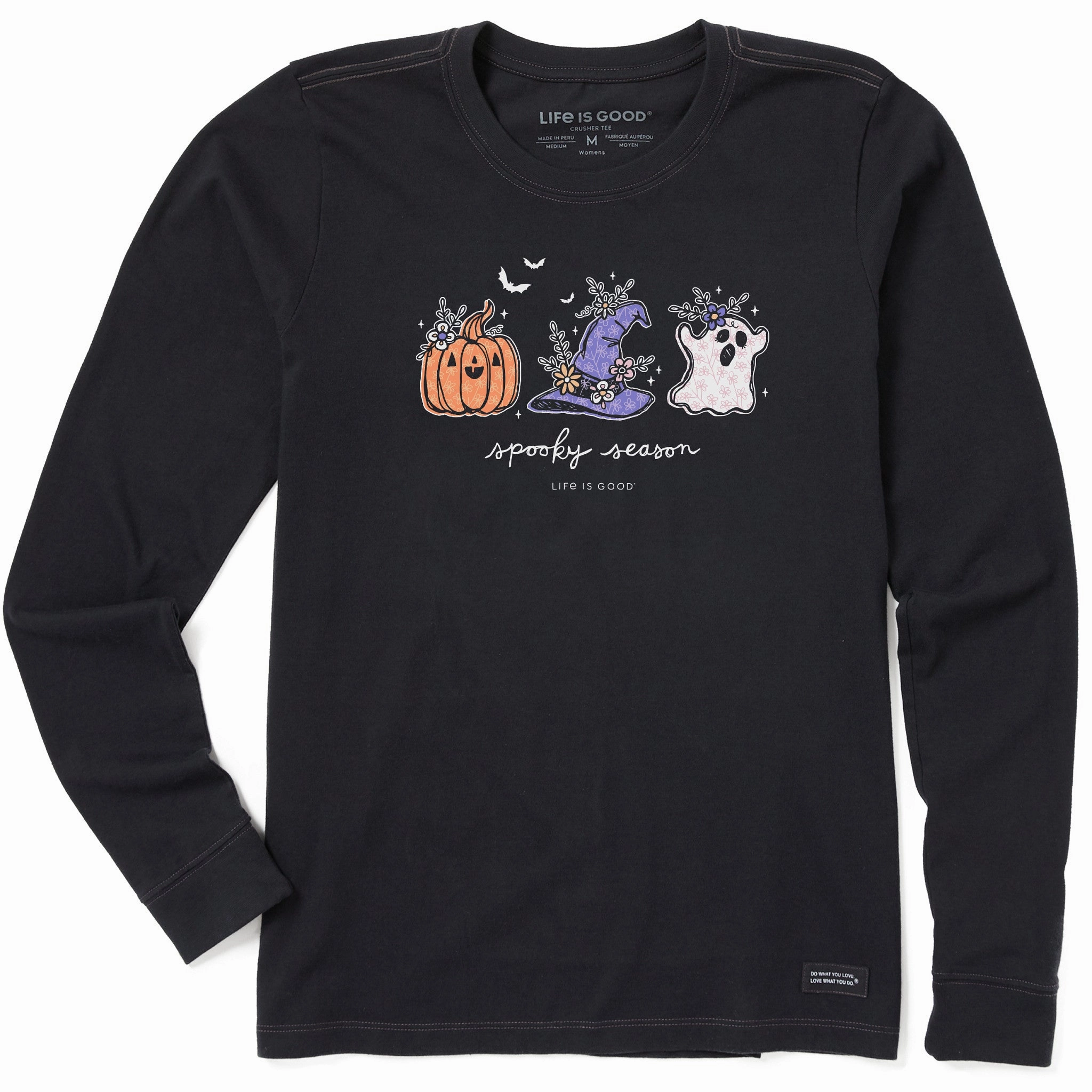 Women's Spooky Season Doodles Long Sleeve Crusher Tee Chic Casual Wear Camping attire