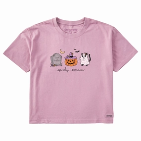 Women's Spooky Season Halloween Short Sleeve Crusher Boxy Tee Hydrophobic coating