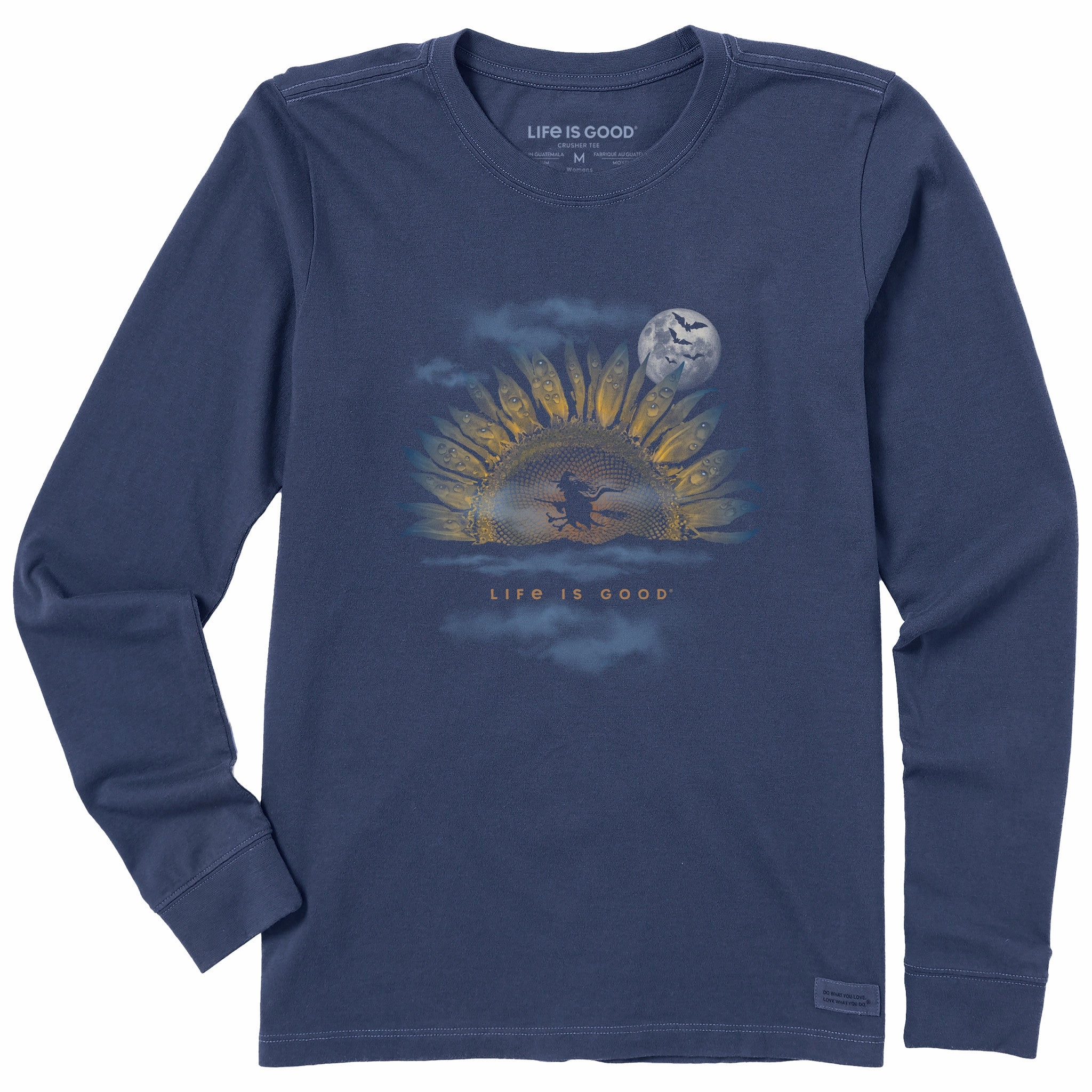 Women's Spooky Sunflower Moon Long Sleeve Crusher Tee Fun and Playful
