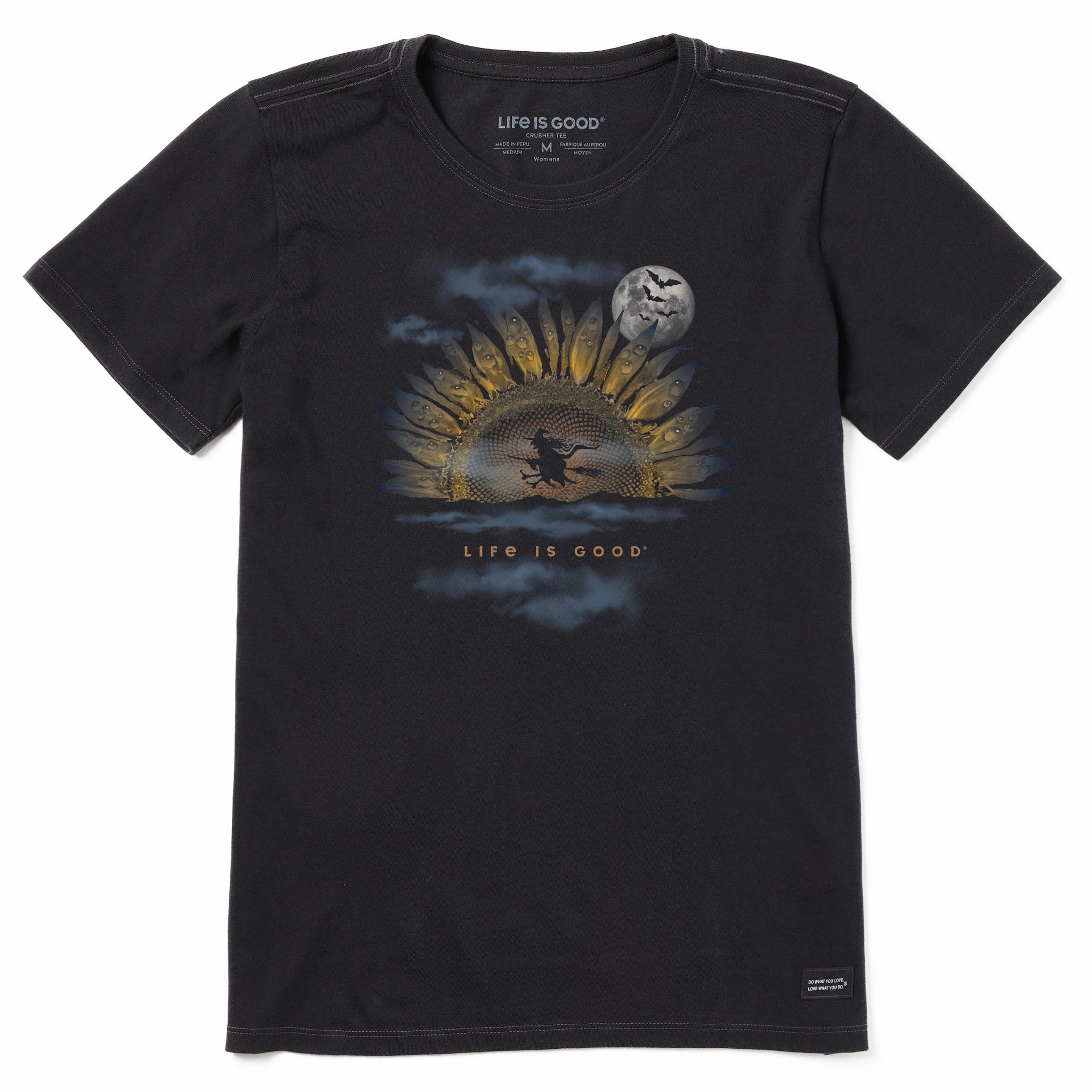 Women's Spooky Sunflower Moon Short Sleeve Tee Hiking durability