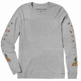Women's Steamboat Willie Leaf Pile Long Sleeve Crusher Tee Casual Layering Wear Everyday Chic