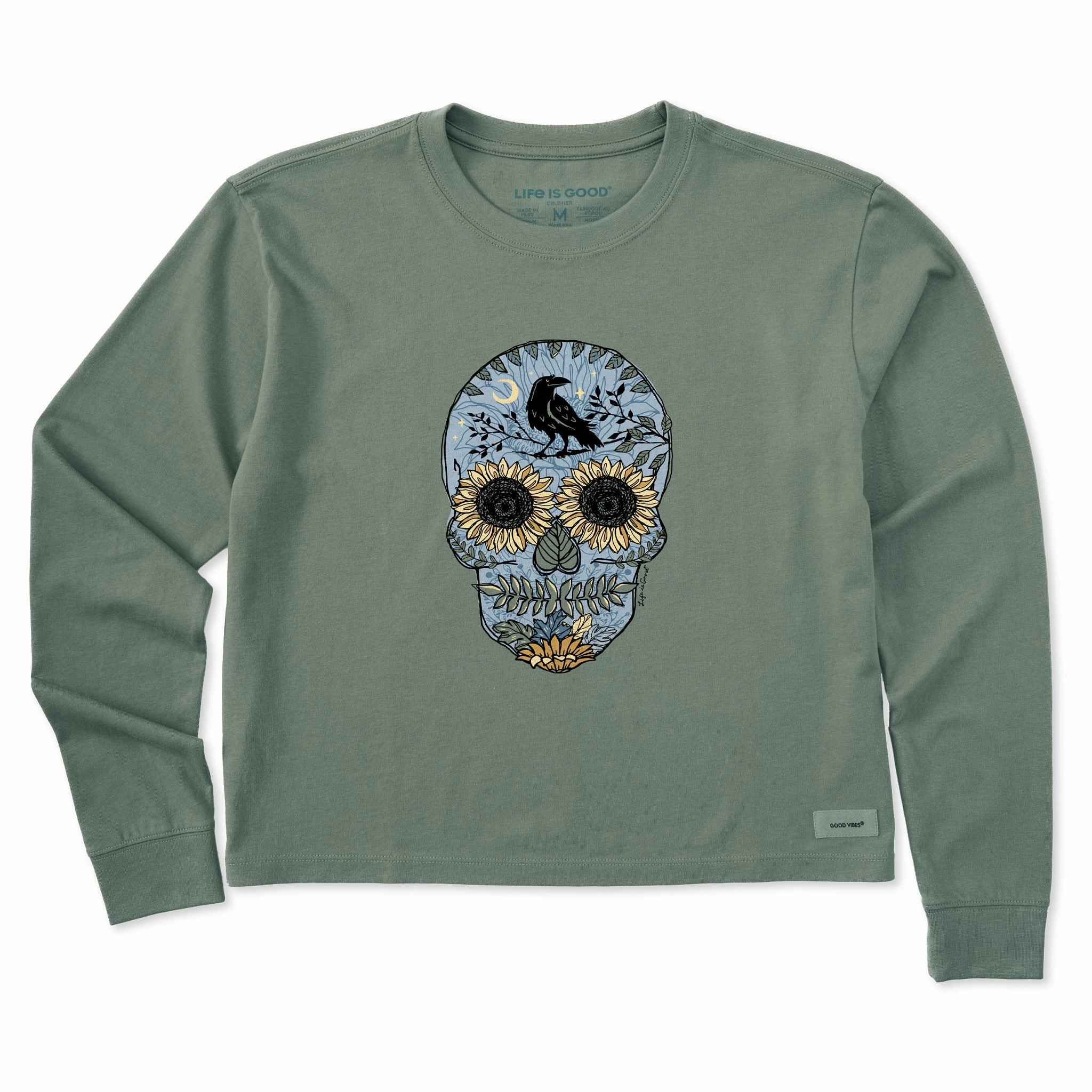 Cycling endurance Women's Sunflower Skull Long Sleeve Crusher Boxy Tee