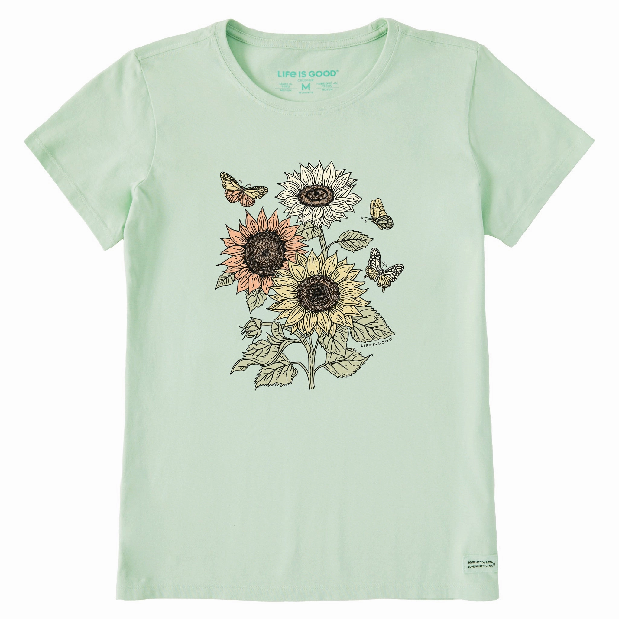Simple and Relaxed Abrasion resistant Women's Sunflowers n' Butterflies Short Sleeve Crusher Tee
