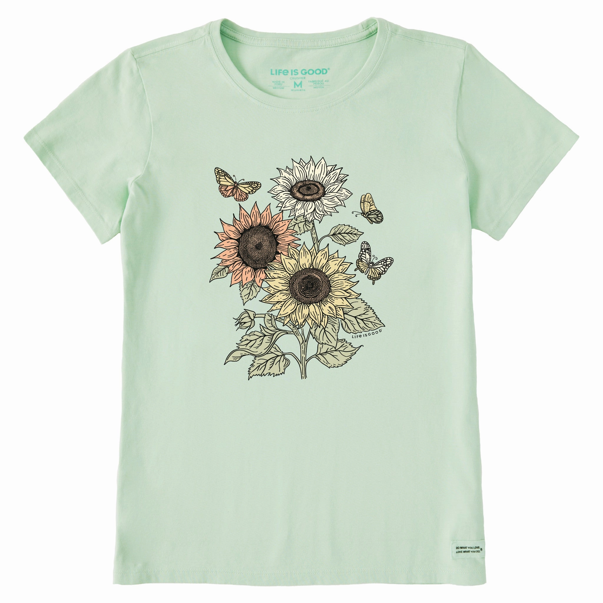 Women's Sunflowers n' Butterflies Short Sleeve Crusher Tee Flexible Waist