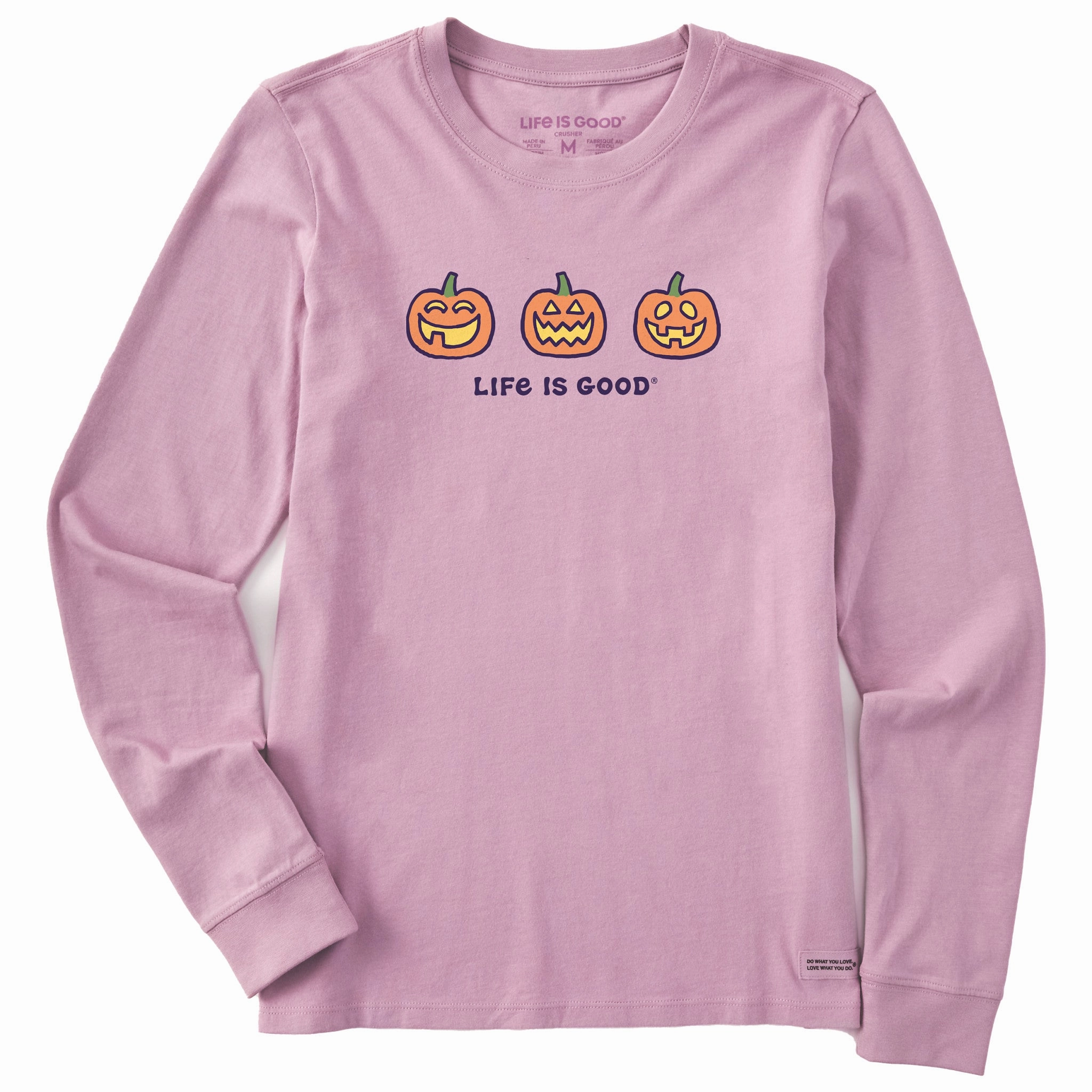 Women's Three Jack O'Lanterns Long Sleeve Crusher Tee Embroidered Details