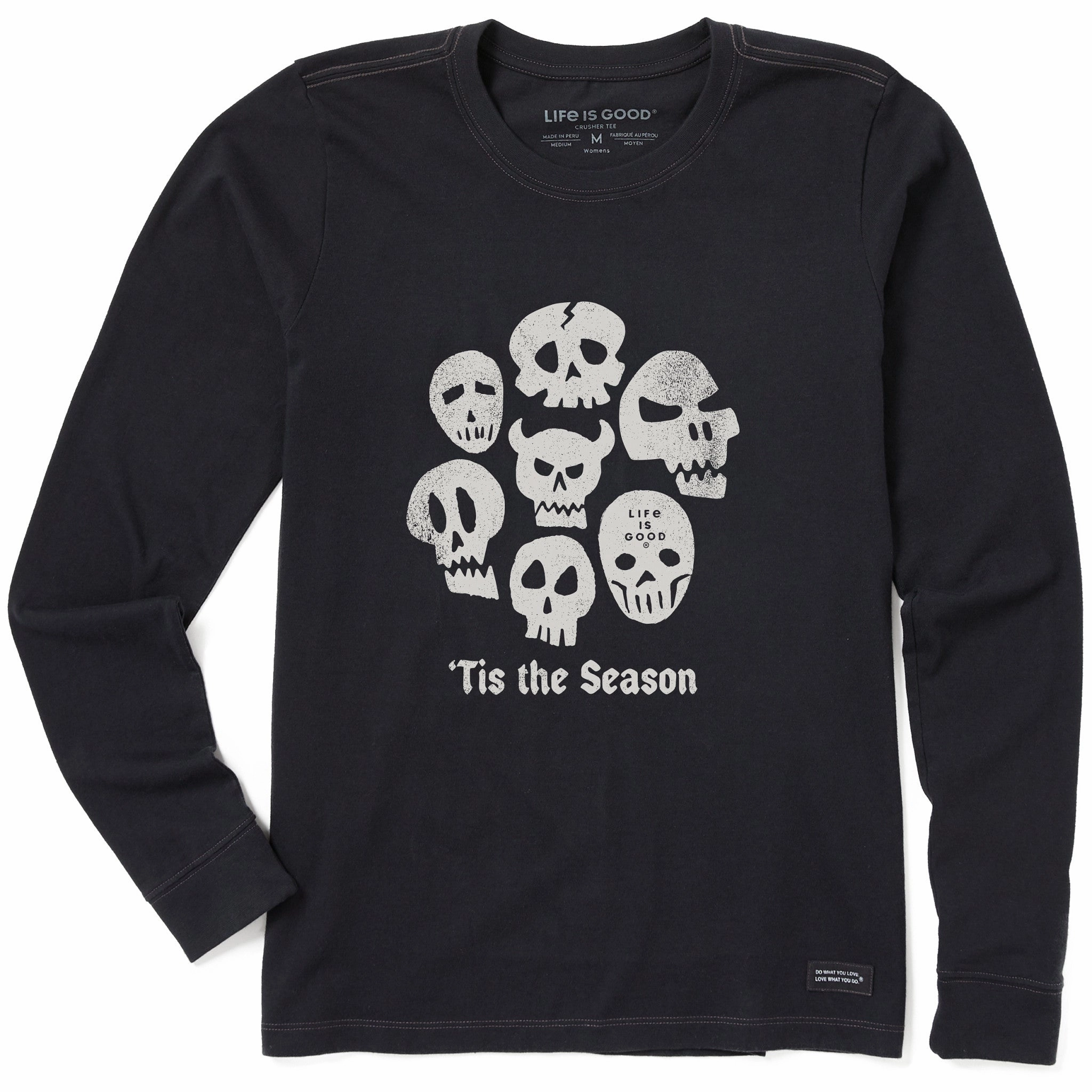 Women's Tis the Season Skulls Long Sleeve Crusher Tee Casual Fit Casual Wearable