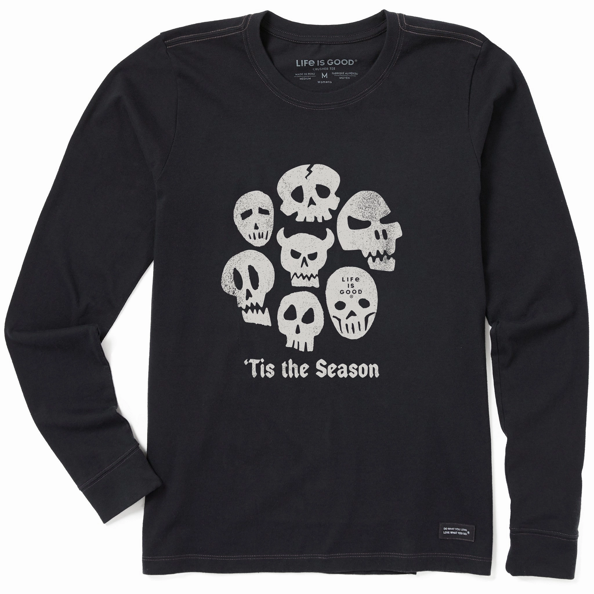 Women's Tis the Season Skulls Long Sleeve Crusher Tee Soft Touch Fabric