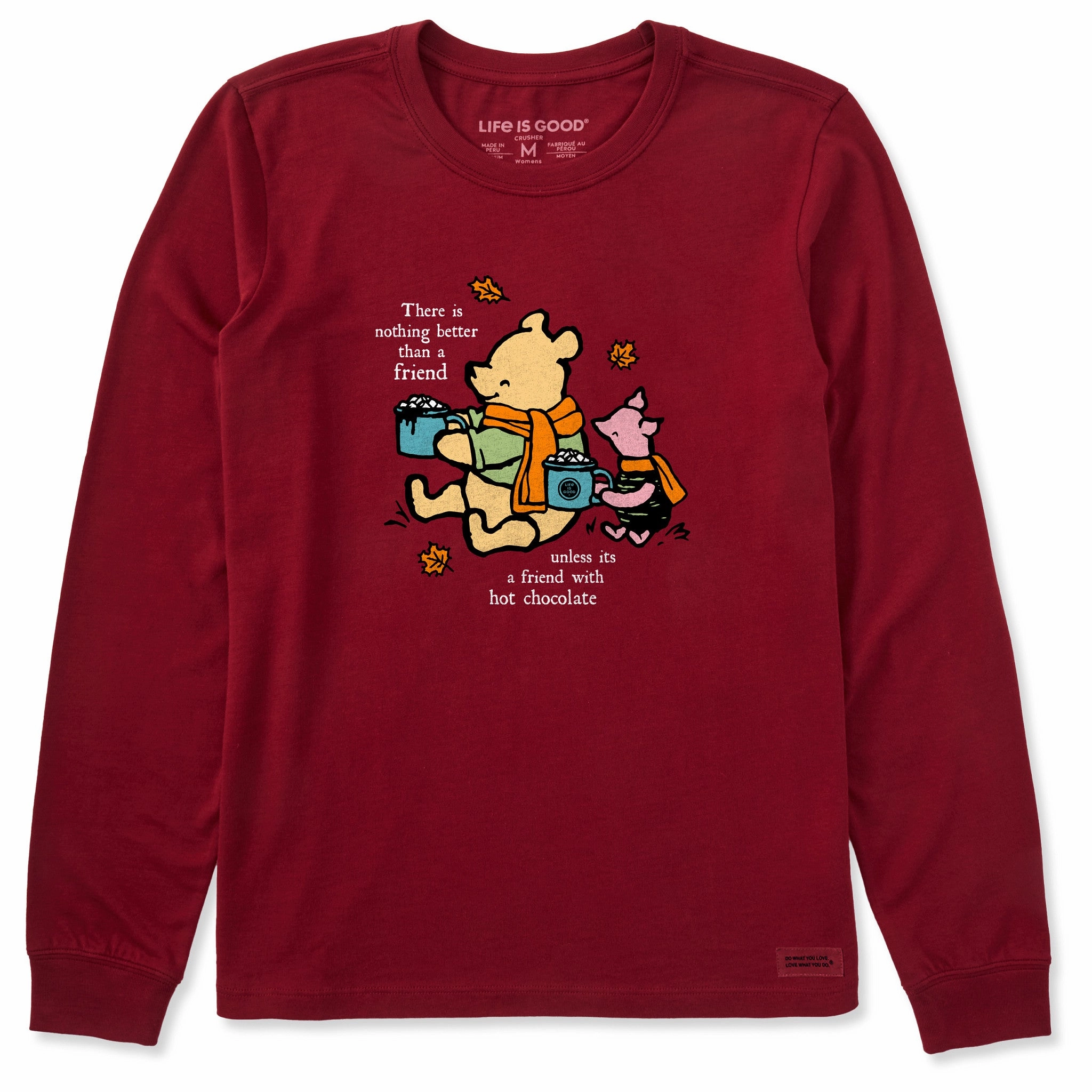 Daily Casual Women's Winnie and P Hot Cocoa Friends Long Sleeve Crusher Tee