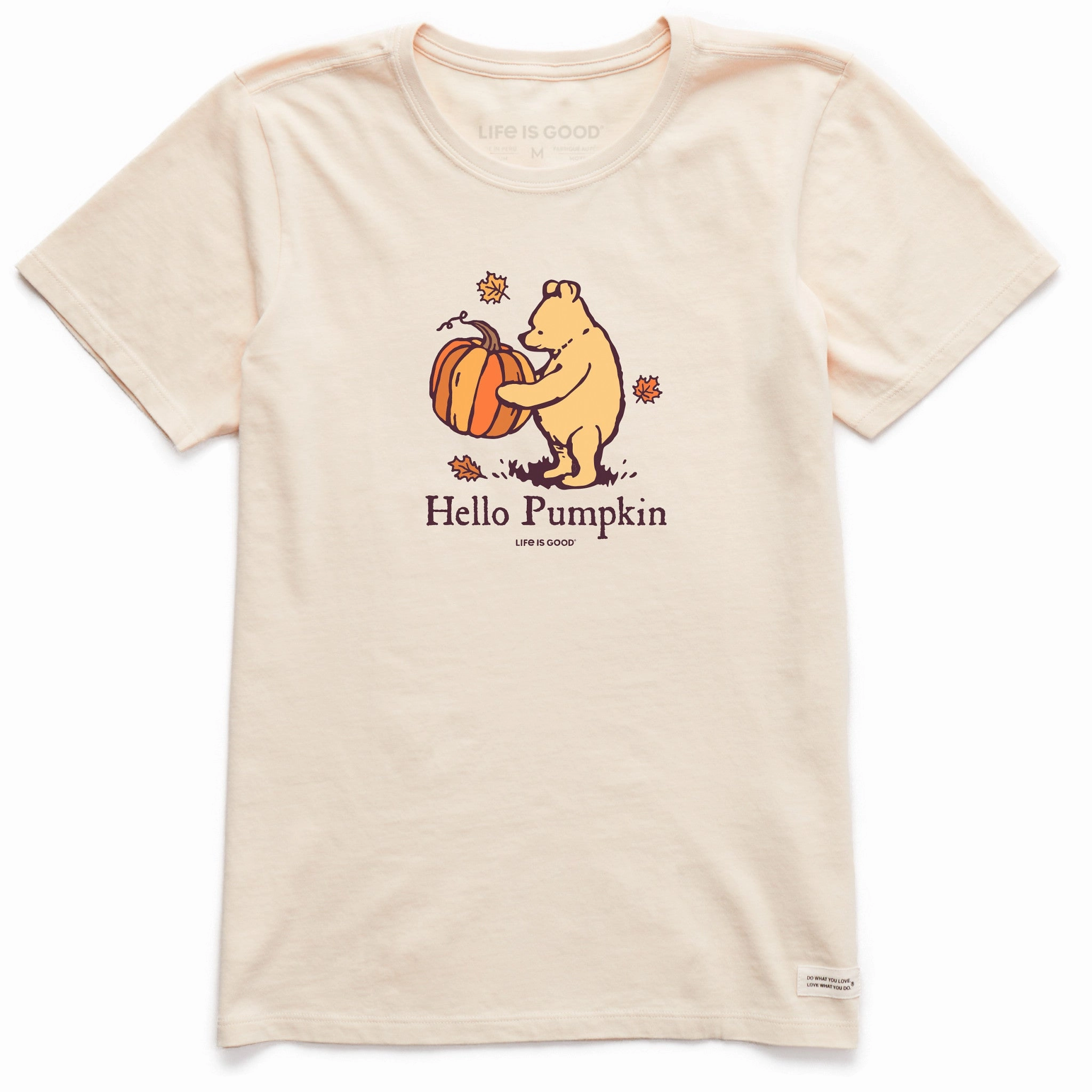 Women's Winnie Hello Pumpkin Short Sleeve Crusher Tee No-Fuss Design crew neck