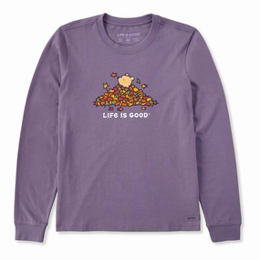 Crew Neck Design Women's Winnie Leaf Pile Long Sleeve Crusher Tee