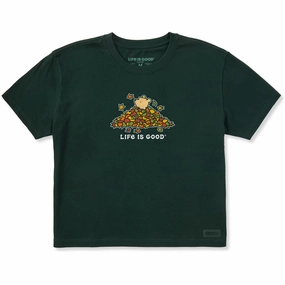 Fashionable Look Women's Winnie Leaf Pile Short Sleeve Crusher Boxy Tee