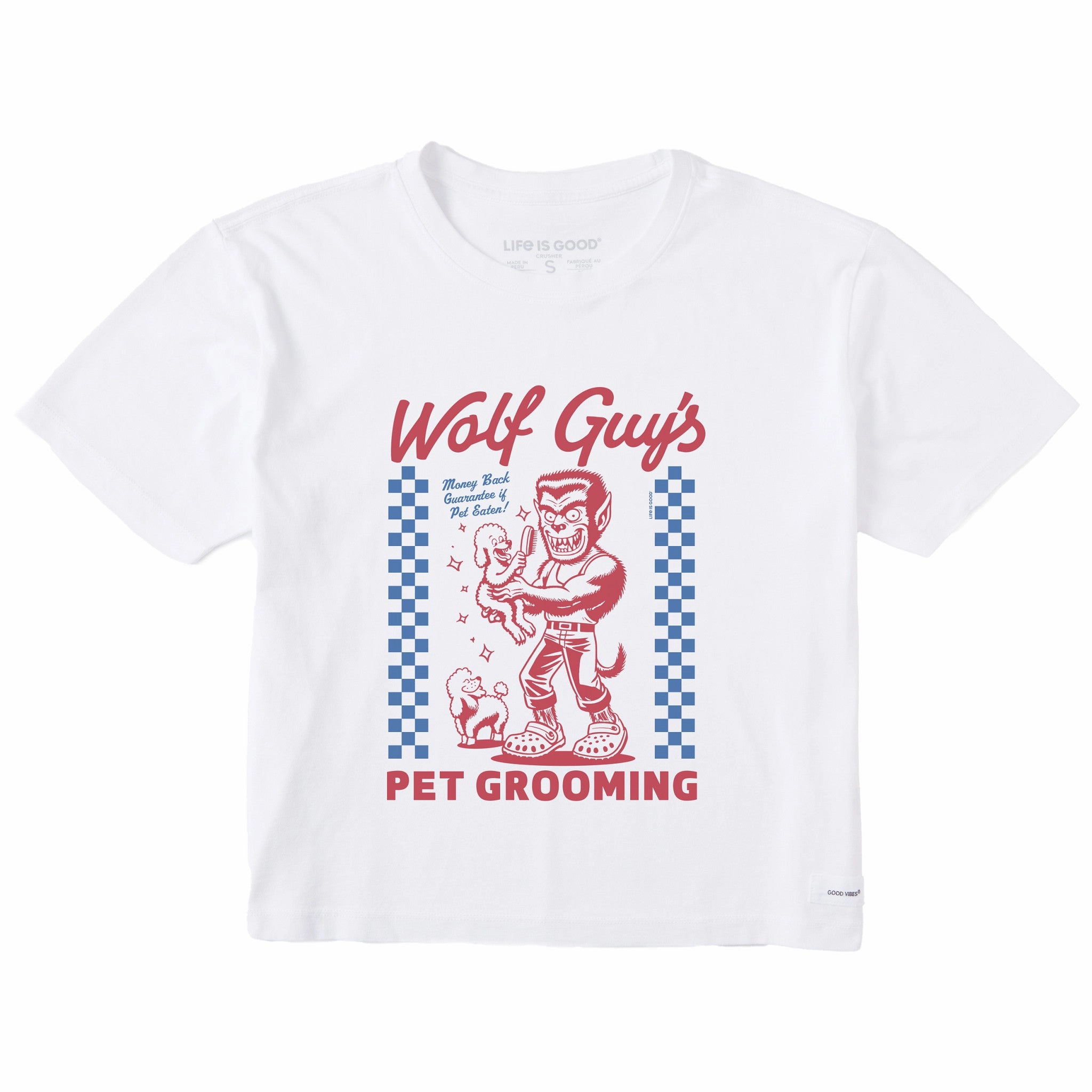 Women's Wolf Guy's Pet Grooming Short Sleeve Crusher Boxy Tee Versatile Comfort Wear