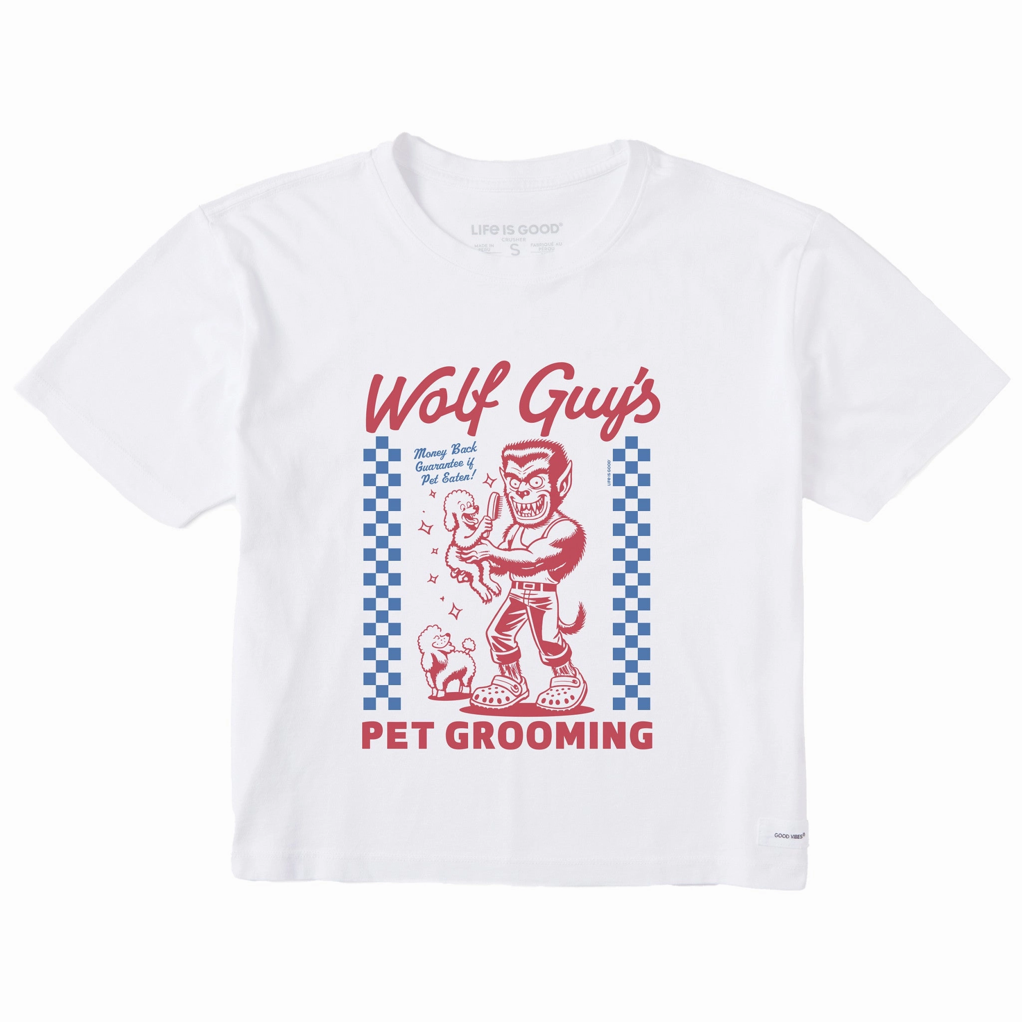 Women's Wolf Guy's Pet Grooming Short Sleeve Crusher Boxy Tee Flexible Ribbed Cuffs