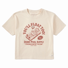 Women's You'll Float Too! Short Sleeve Crusher Boxy Tee UPF Rated Fabric Silk combination