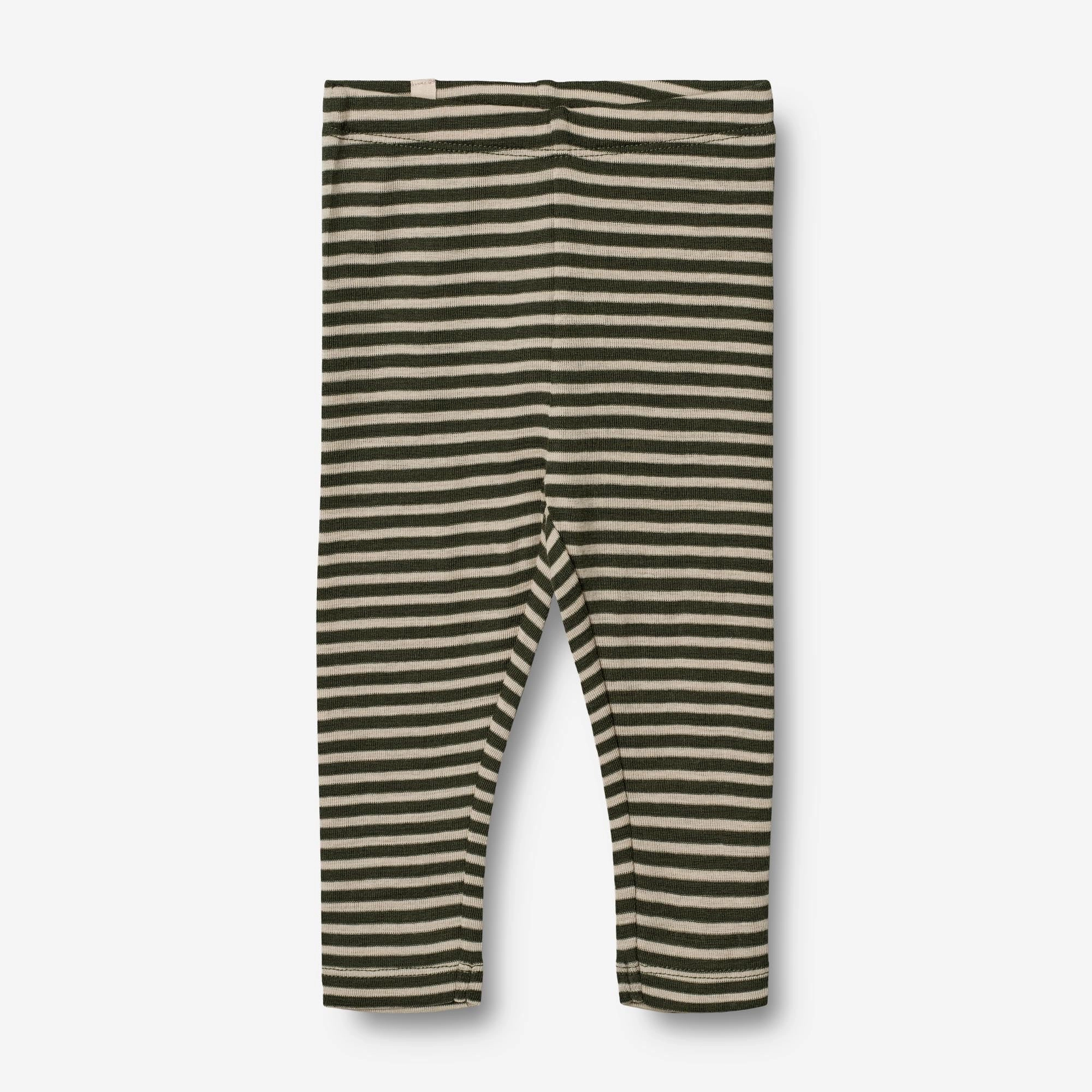 Wool Leggings | Baby - green stripe Neutral Colors Flexible Neckline