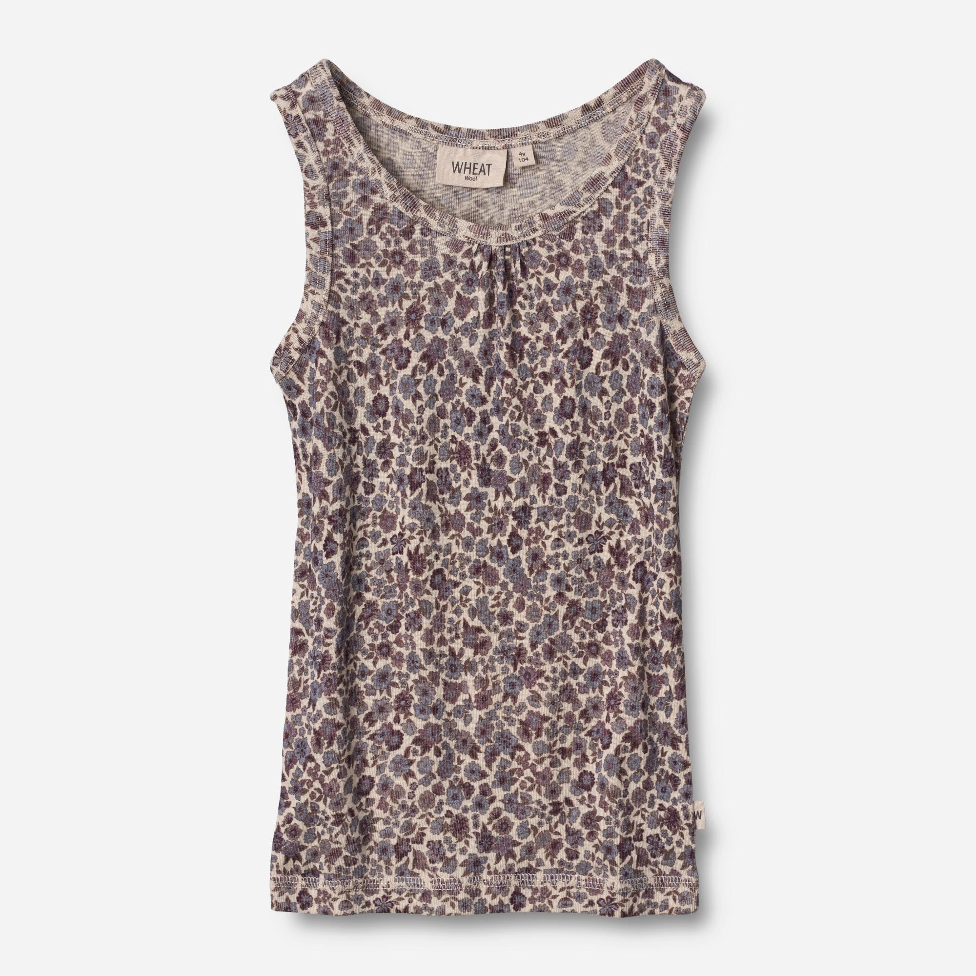 Warm Layers Wool Singlet Elga - purple flowers