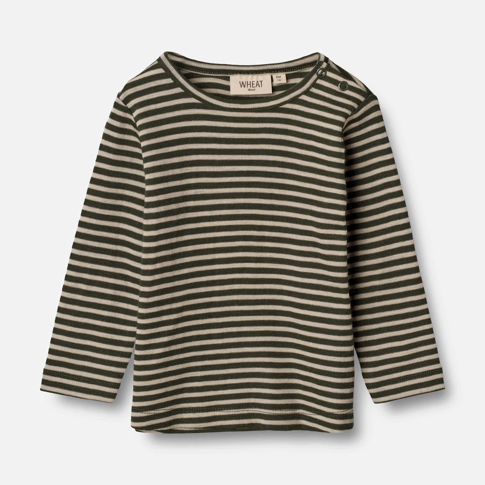 Oversized Collar Style Modern Outfit Wool T-Shirt LS | Baby - green stripe