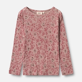 Drop Shoulder Design Wool T-Shirt LS - cherry flowers