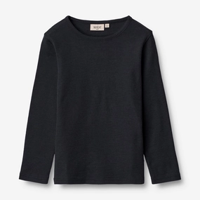 Wool T-Shirt LS - navy Durable Edge Binding